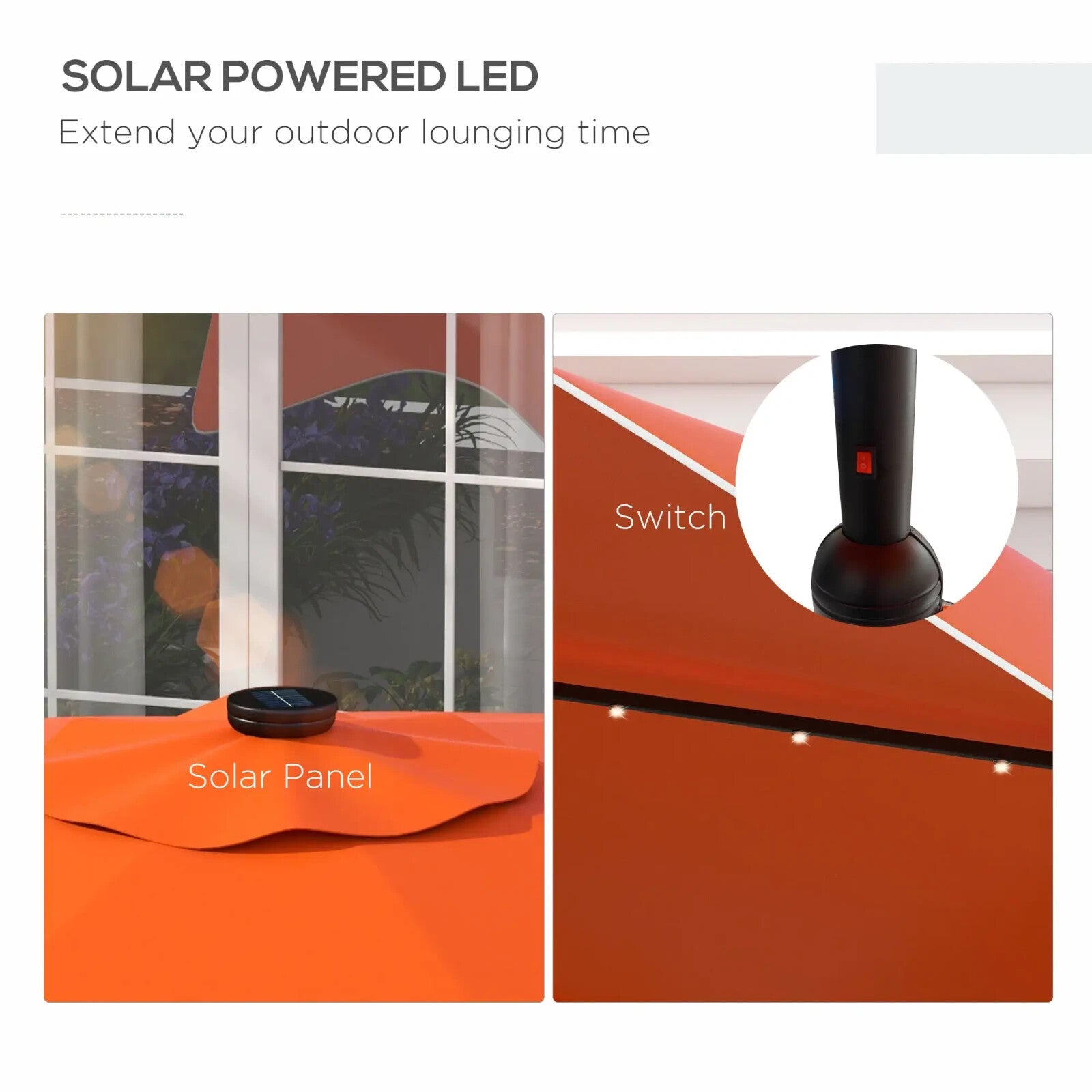 Solar Garden Parasol with LED Lights Crank Tilt 3 x 3 m Outdoor Umbrella Orange - Home and Garden Furniture Shop - rustic - furniture