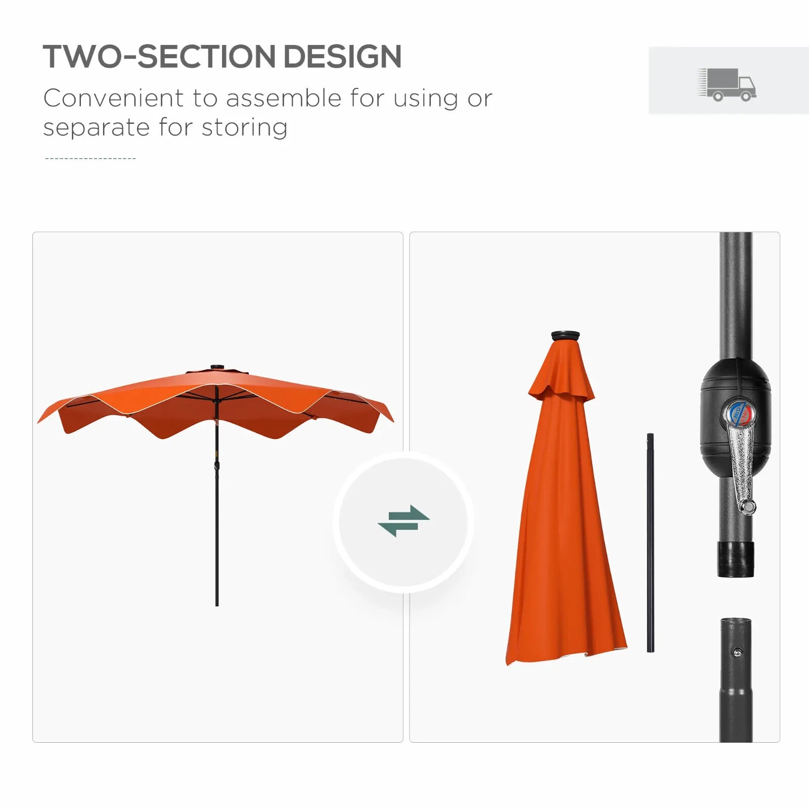 Solar Garden Parasol with LED Lights Crank Tilt 3 x 3 m Outdoor Umbrella Orange - Home and Garden Furniture Shop - rustic - furniture