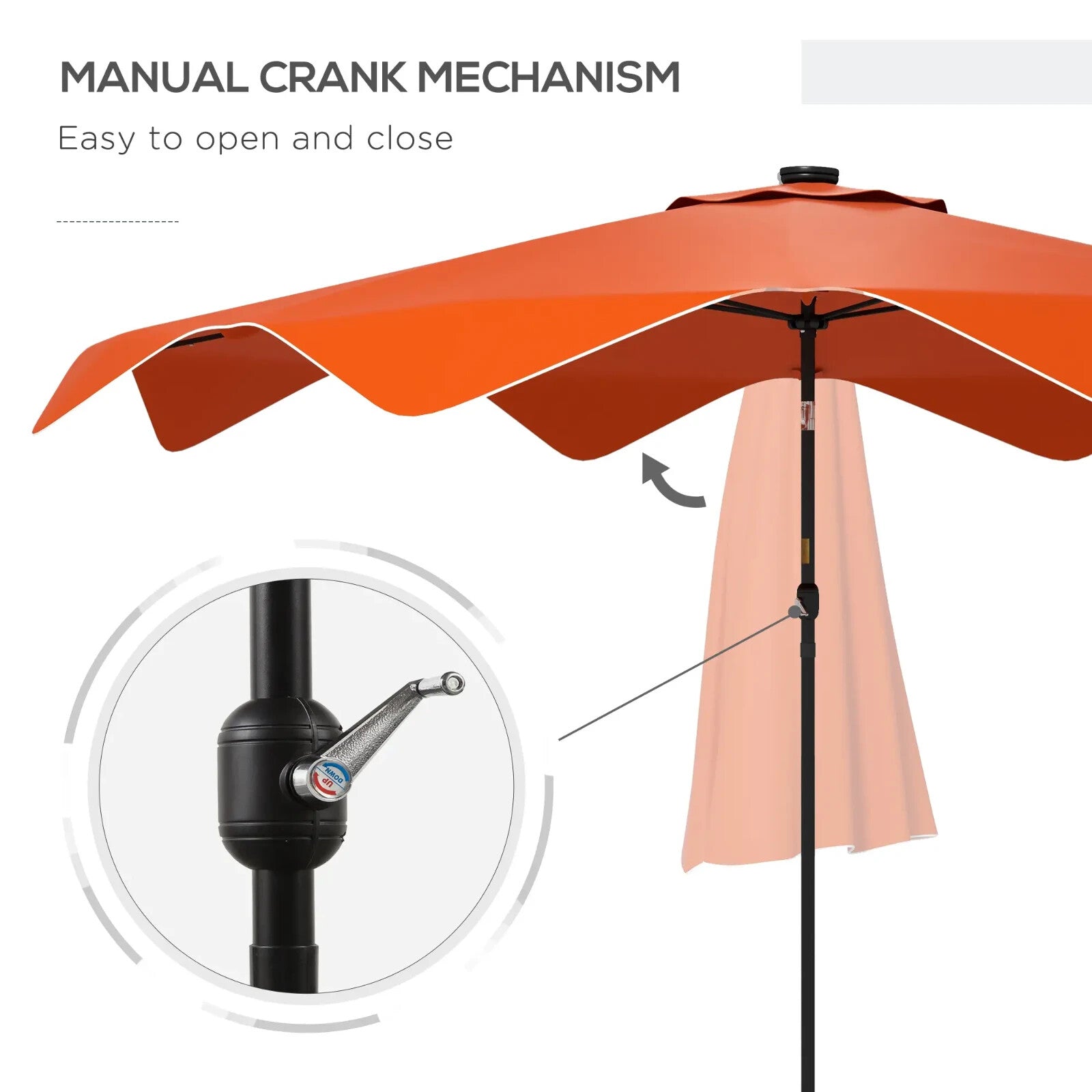 Solar Garden Parasol with LED Lights Crank Tilt 3 x 3 m Outdoor Umbrella Orange - Home and Garden Furniture Shop - rustic - furniture