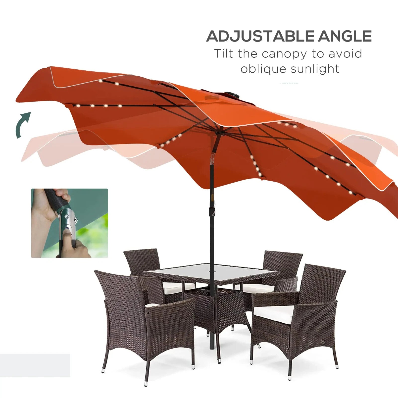Solar Garden Parasol with LED Lights Crank Tilt 3 x 3 m Outdoor Umbrella Orange - Home and Garden Furniture Shop - rustic - furniture