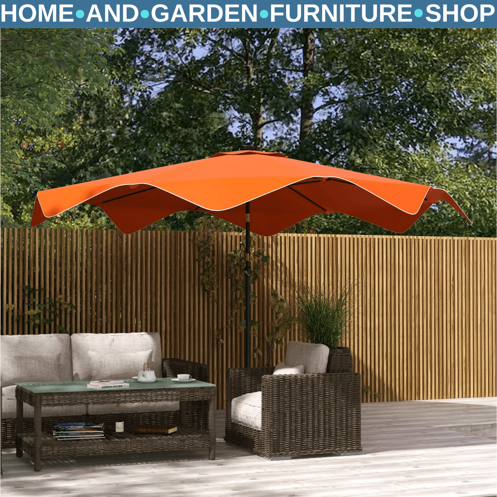 Solar Garden Parasol with LED Lights Crank Tilt 3 x 3 m Outdoor Umbrella Orange - Home and Garden Furniture Shop - rustic - furniture