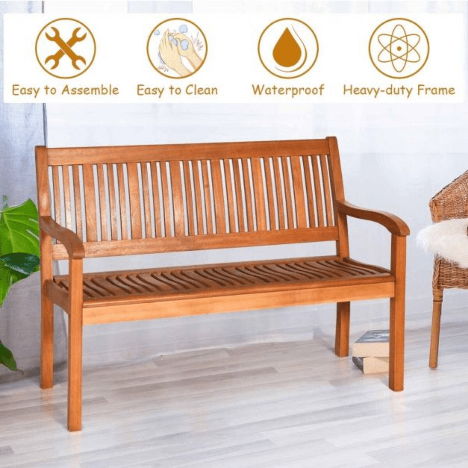 Solid Wood Garden Bench Traditional 2 Seater Bench Brown Outdoor Patio Seating - Home and Garden Furniture Shop - rustic - furniture