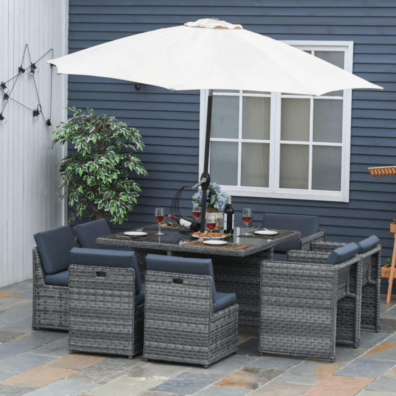 Space Saving 8 Person Patio Rattan Dining Table and Chair Set Garden Furniture - Home and Garden Furniture Shop - rustic - furniture