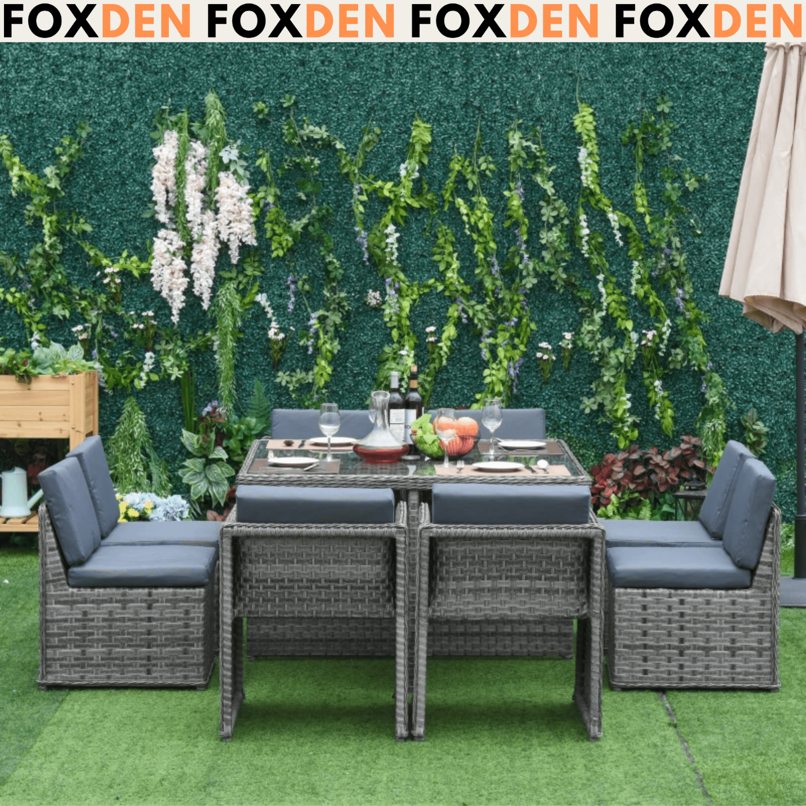 Space Saving 8 Person Patio Rattan Dining Table and Chair Set Garden Furniture - Home and Garden Furniture Shop - rustic - furniture