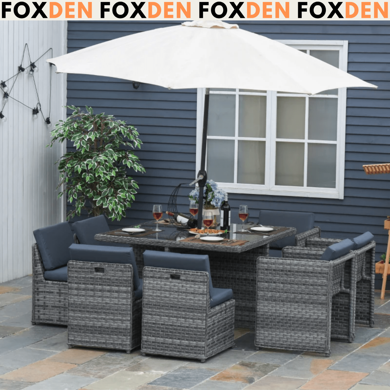 Space Saving 8 Person Patio Rattan Dining Table and Chair Set Garden Furniture - Home and Garden Furniture Shop - rustic - furniture