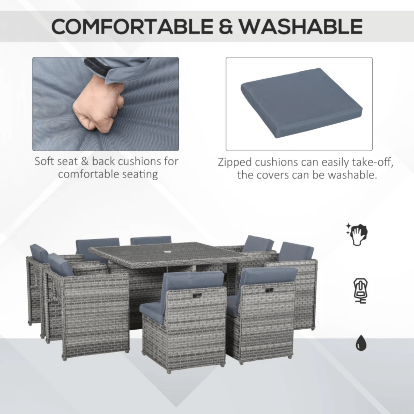 Space Saving 8 Person Patio Rattan Dining Table and Chair Set Garden Furniture - Home and Garden Furniture Shop - rustic - furniture