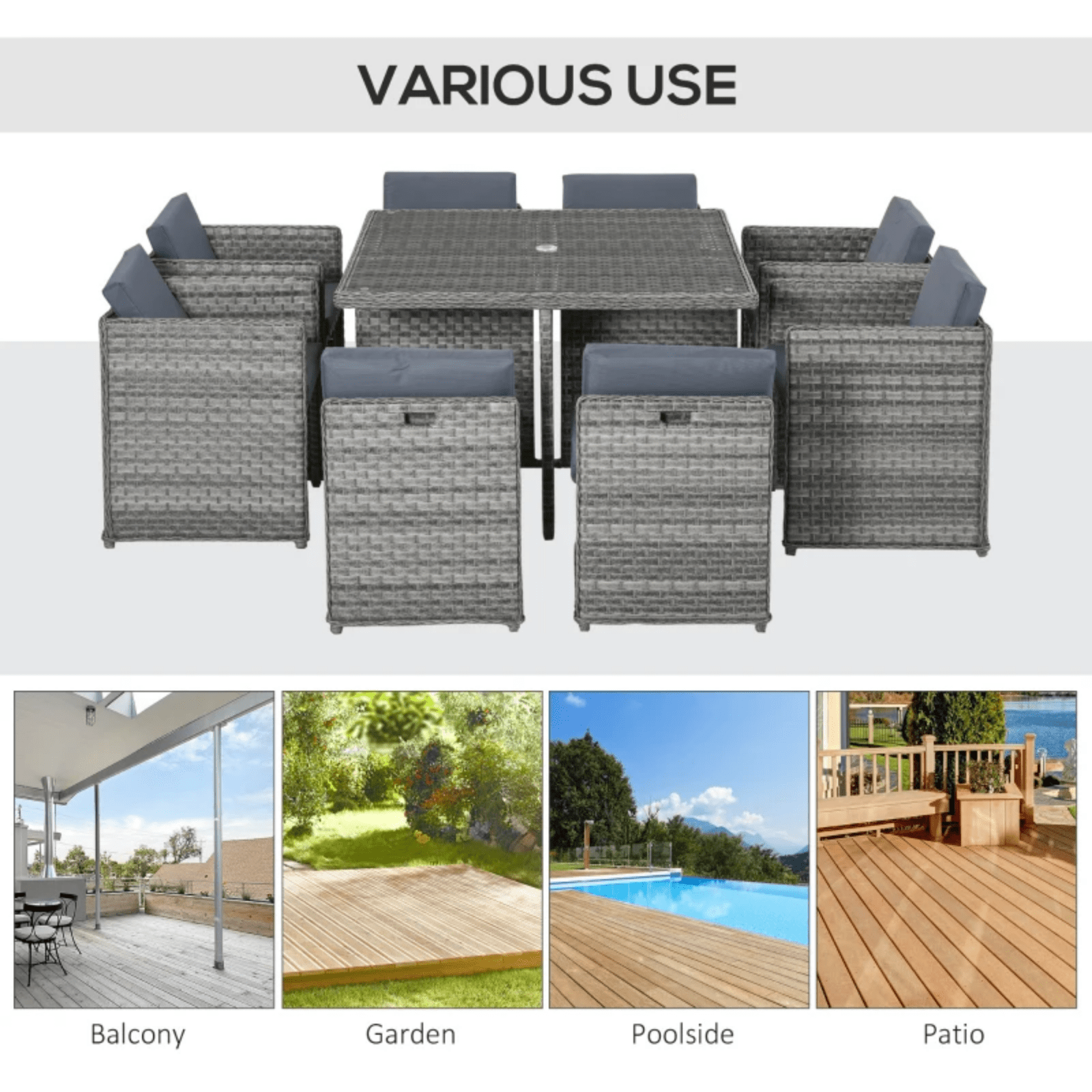 Space Saving 8 Person Patio Rattan Dining Table and Chair Set Garden Furniture - Home and Garden Furniture Shop - rustic - furniture