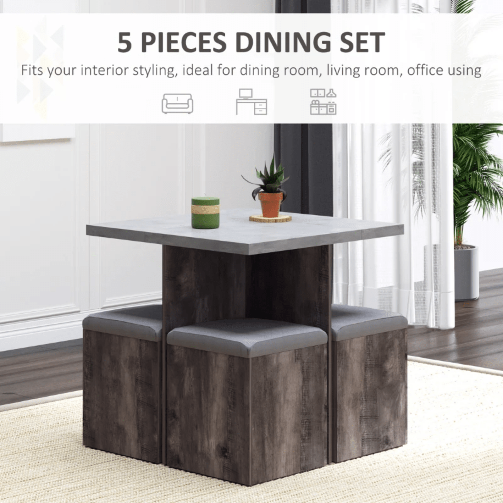 Space Saving Dining Table Set 4 Ottomans Seats Kitchen Bar Table Home Furniture - Home and Garden Furniture Shop - #rustic - furniture#