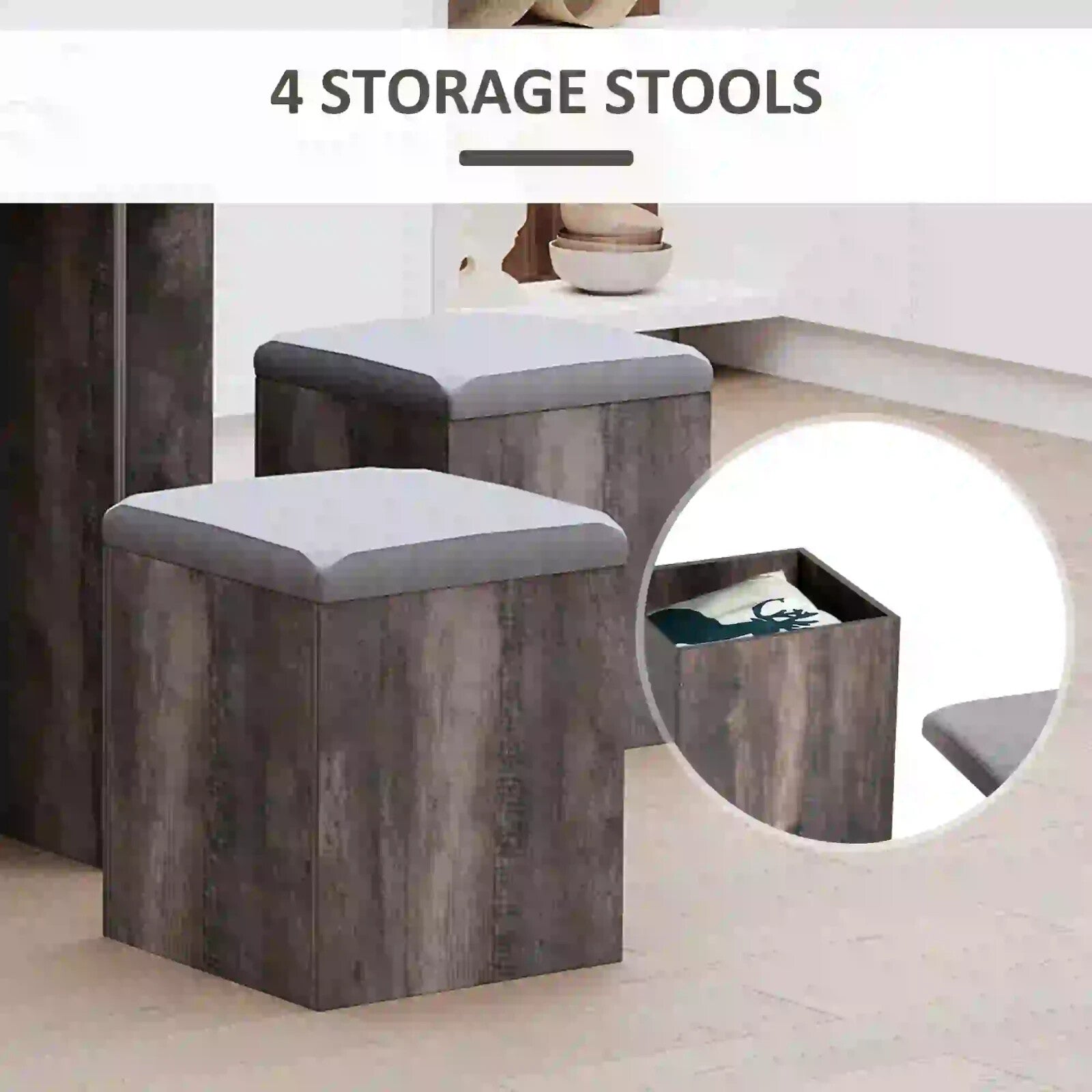 Space Saving Dining Table Set 4 Ottomans Seats Kitchen Bar Table Home Furniture - Home and Garden Furniture Shop - rustic - furniture