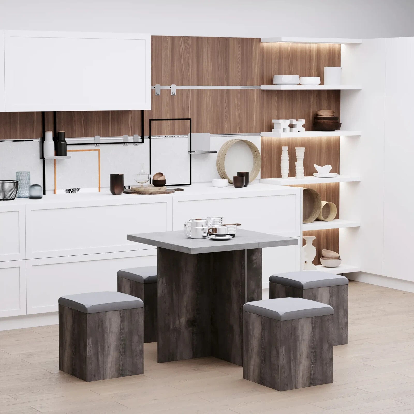 Space Saving Dining Table Set 4 Ottomans Seats Kitchen Bar Table Home Furniture - Home and Garden Furniture Shop - rustic - furniture