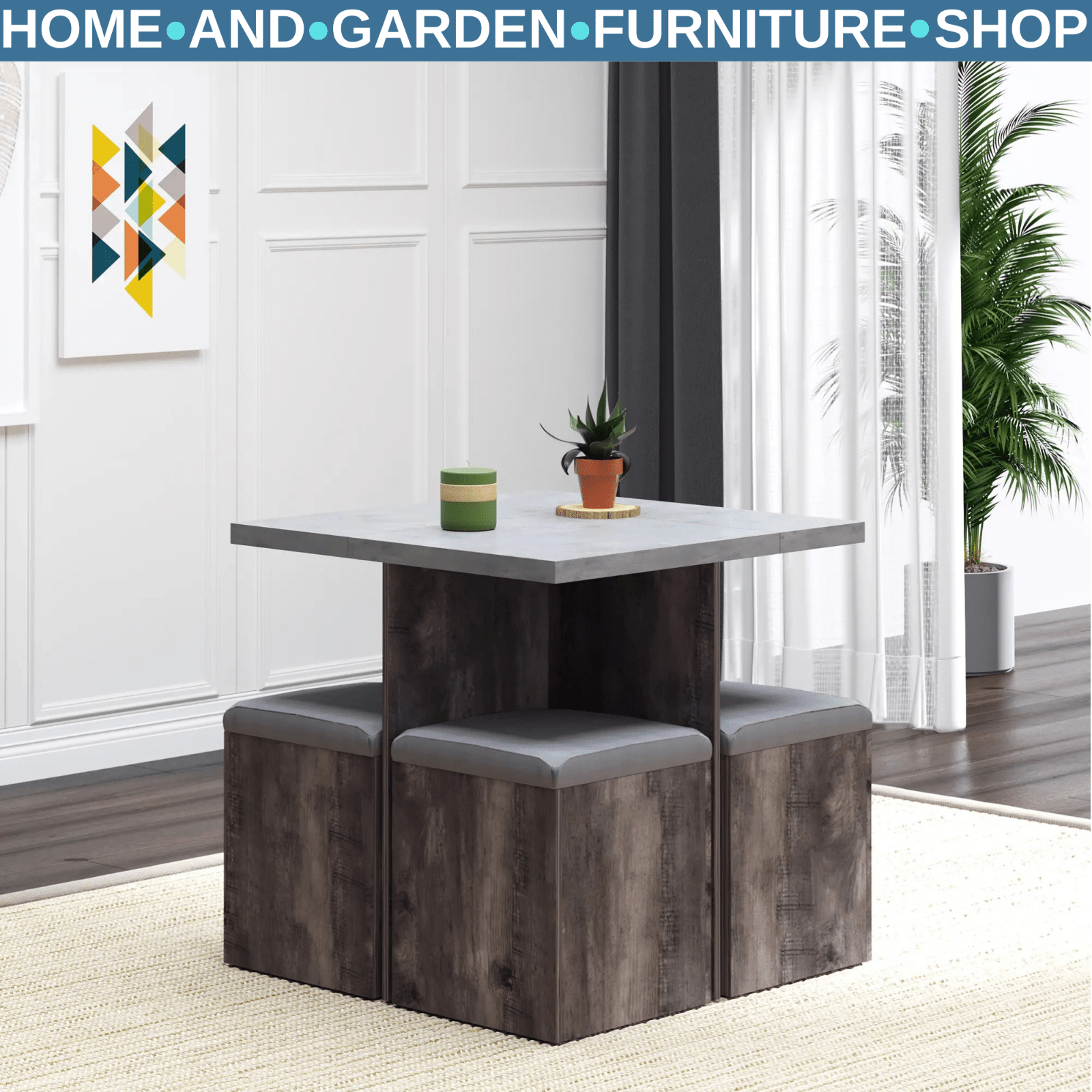 Space Saving Dining Table Set 4 Ottomans Seats Kitchen Bar Table Home Furniture - Home and Garden Furniture Shop - rustic - furniture