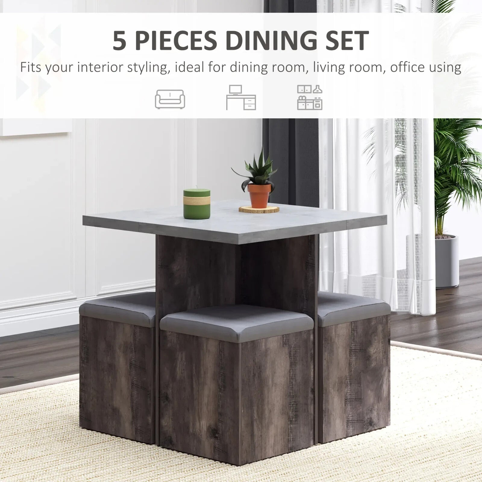 Space Saving Dining Table Set 4 Ottomans Seats Kitchen Bar Table Home Furniture - Home and Garden Furniture Shop - rustic - furniture