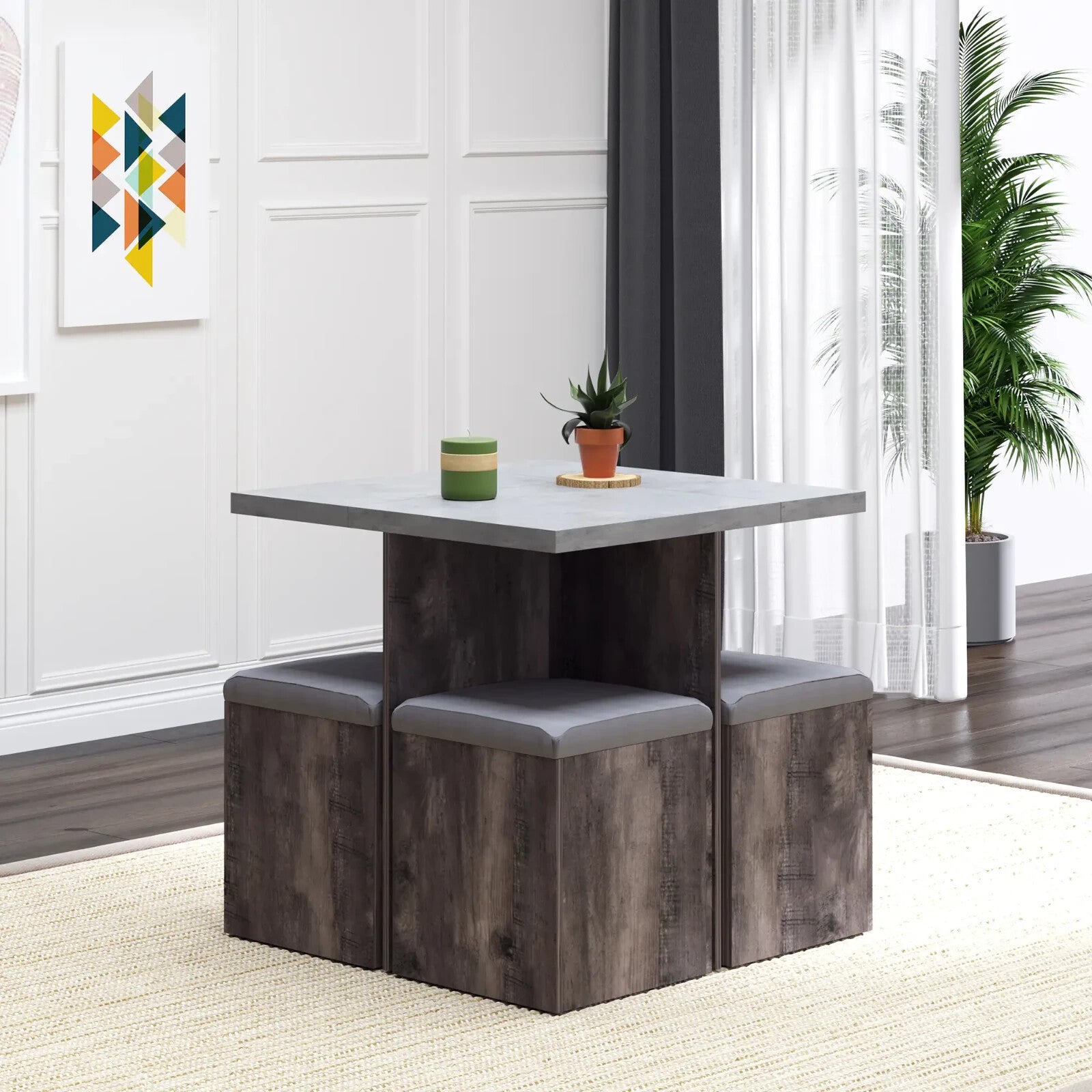 Space Saving Dining Table Set 4 Ottomans Seats Kitchen Bar Table Home Furniture - Home and Garden Furniture Shop - rustic - furniture