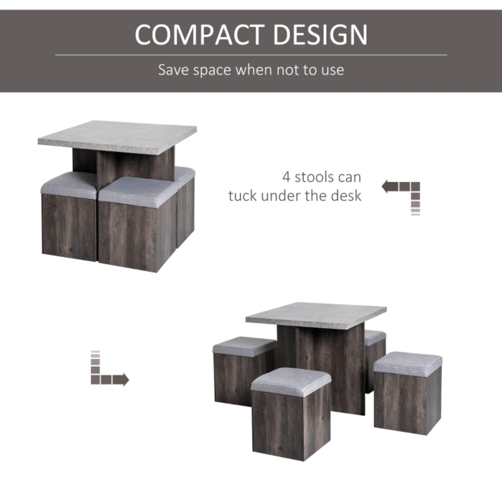 Space Saving Dining Table Set 4 Ottomans Seats Kitchen Bar Table Home Furniture - Home and Garden Furniture Shop - #rustic - furniture#