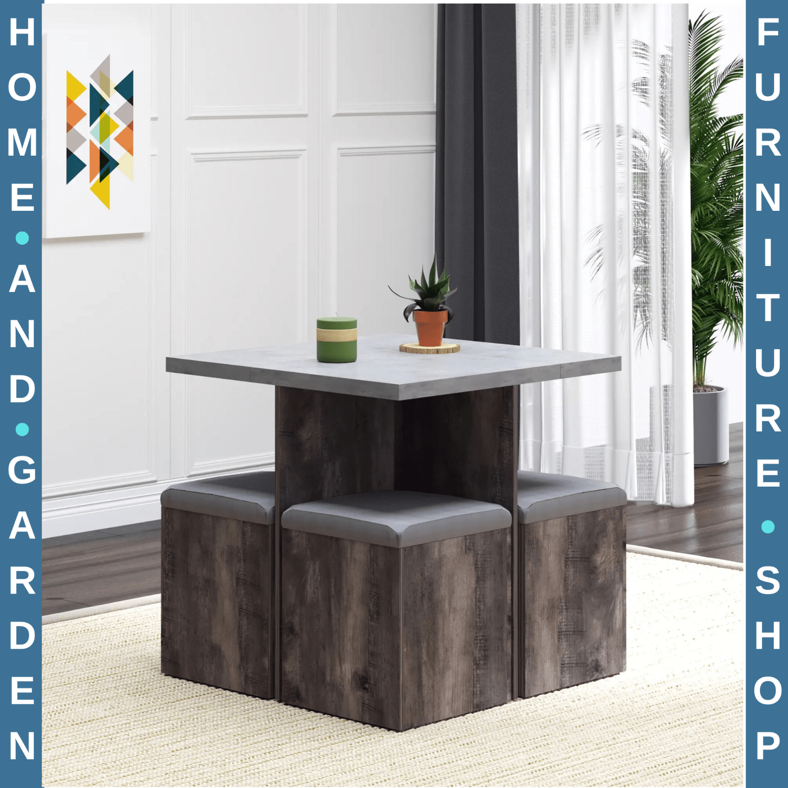 Space Saving Dining Table Set 4 Ottomans Seats Kitchen Bar Table Home Furniture - Home and Garden Furniture Shop - rustic - furniture