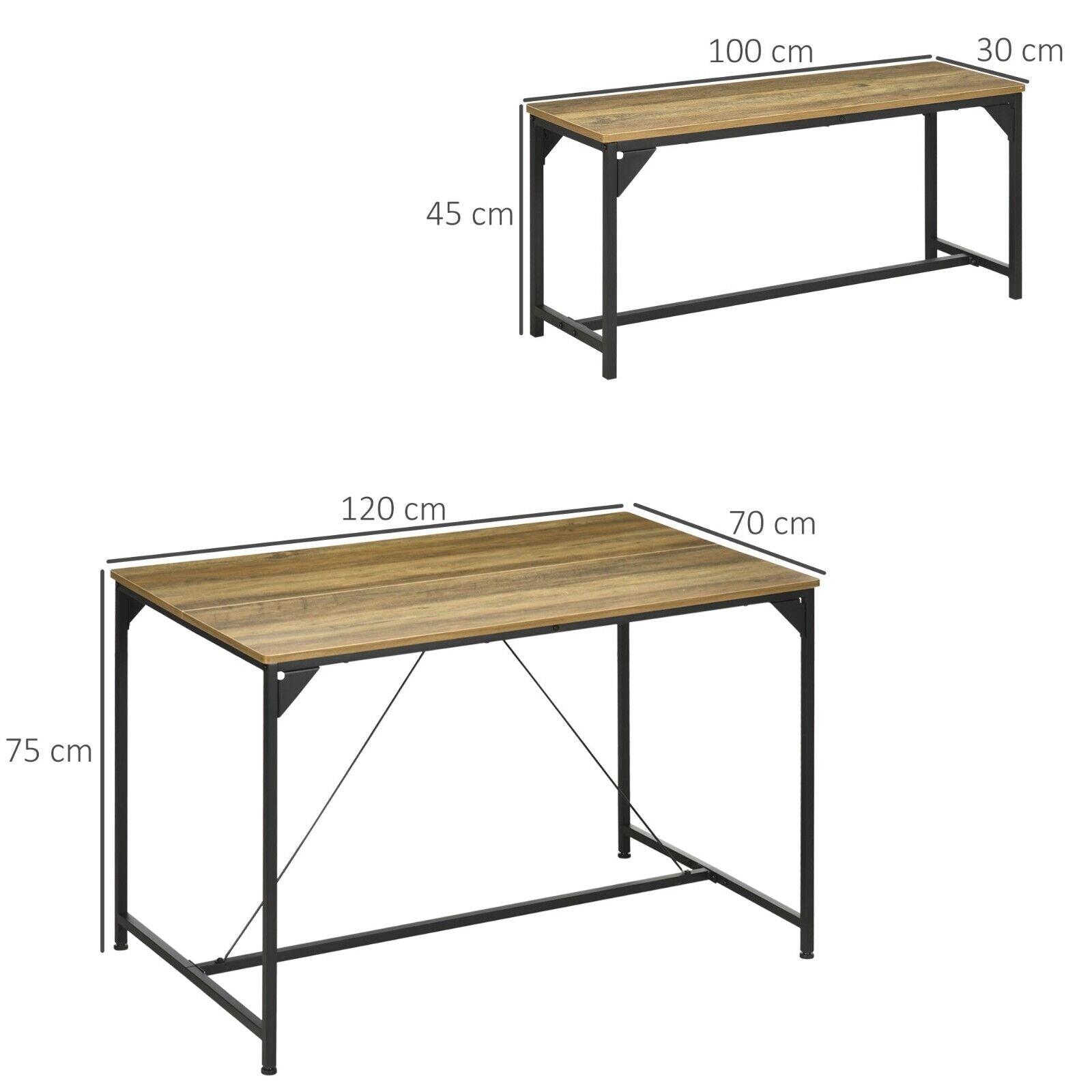 Space Saving Industrial Dining Table 2 Benches Set Kitchen Breakfast Metal Legs - Home and Garden Furniture Shop - #rustic - furniture#