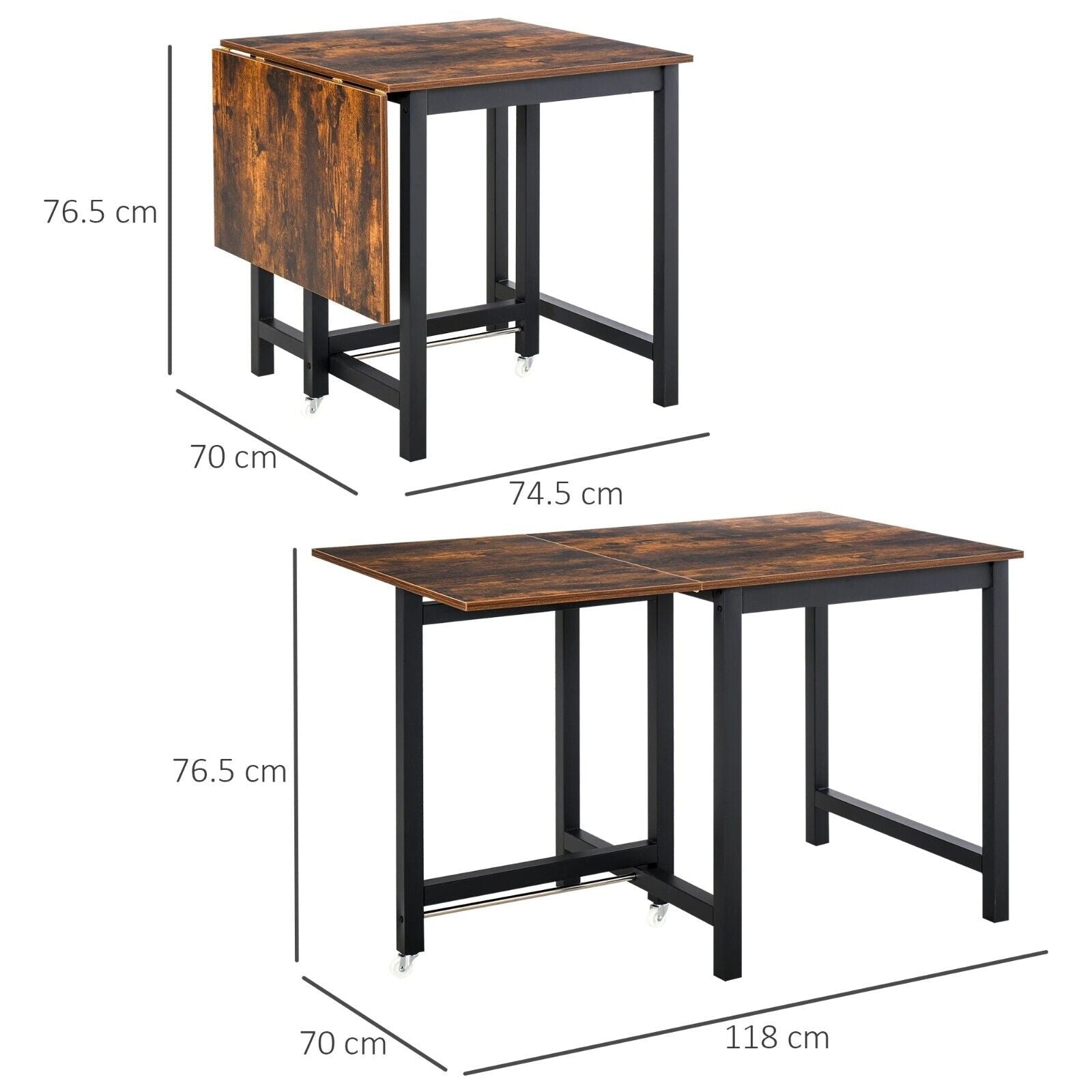 Space Saving Industrial Drop Leaf Dining Table Folding Kitchen Table Desk Metal - Home and Garden Furniture Shop - #rustic - furniture#