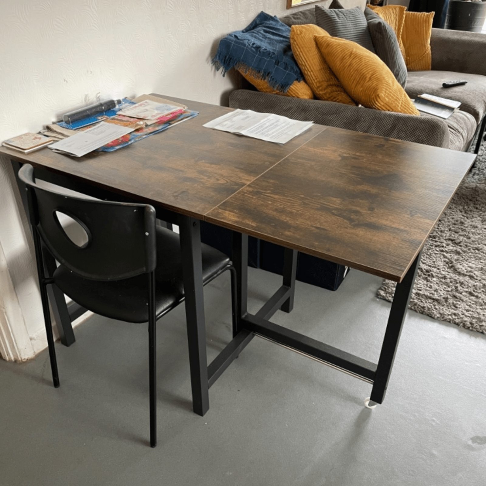 Space Saving Industrial Drop Leaf Dining Table Folding Kitchen Table Desk Metal - Home and Garden Furniture Shop - #rustic - furniture#