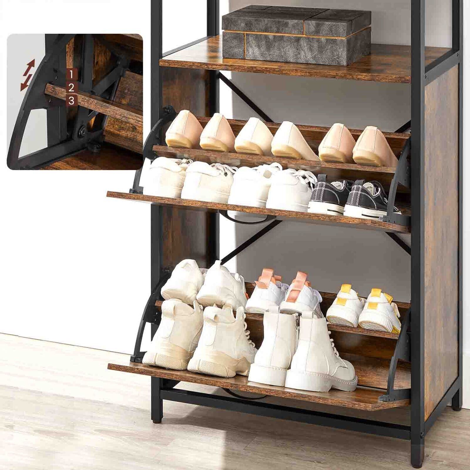 Space Saving Shoe Cabinet Storage Rack Rustic Brown 2 Flip Doors Industrial Unit - Home and Garden Furniture Shop - #rustic - furniture#