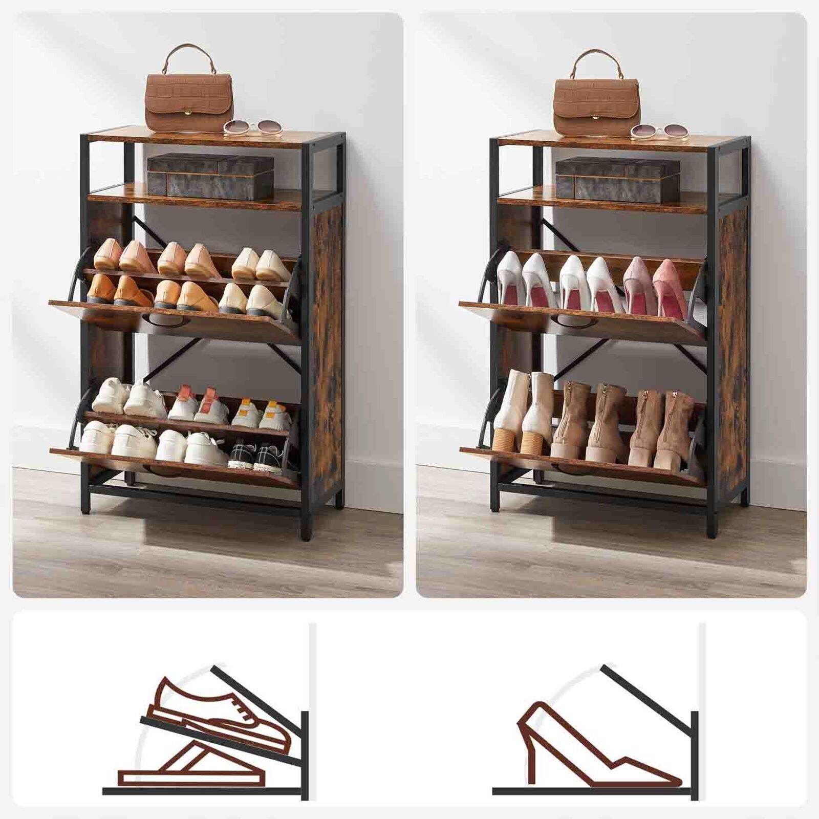 Space Saving Shoe Cabinet Storage Rack Rustic Brown 2 Flip Doors Industrial Unit - Home and Garden Furniture Shop - #rustic - furniture#