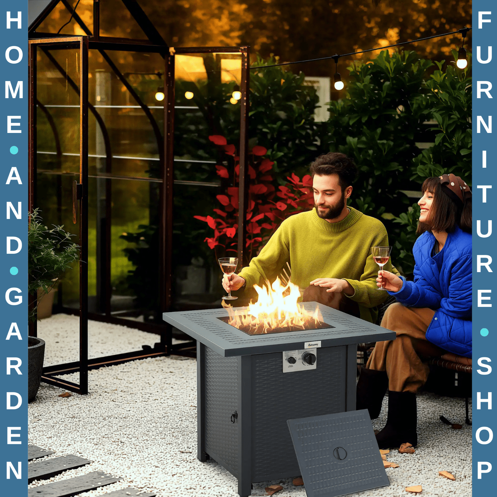 Square Propane Gas Fire Pit Table 40000 BTU Rattan Smokeless Patio Heater w/ Lid - Home and Garden Furniture Shop - rustic - furniture