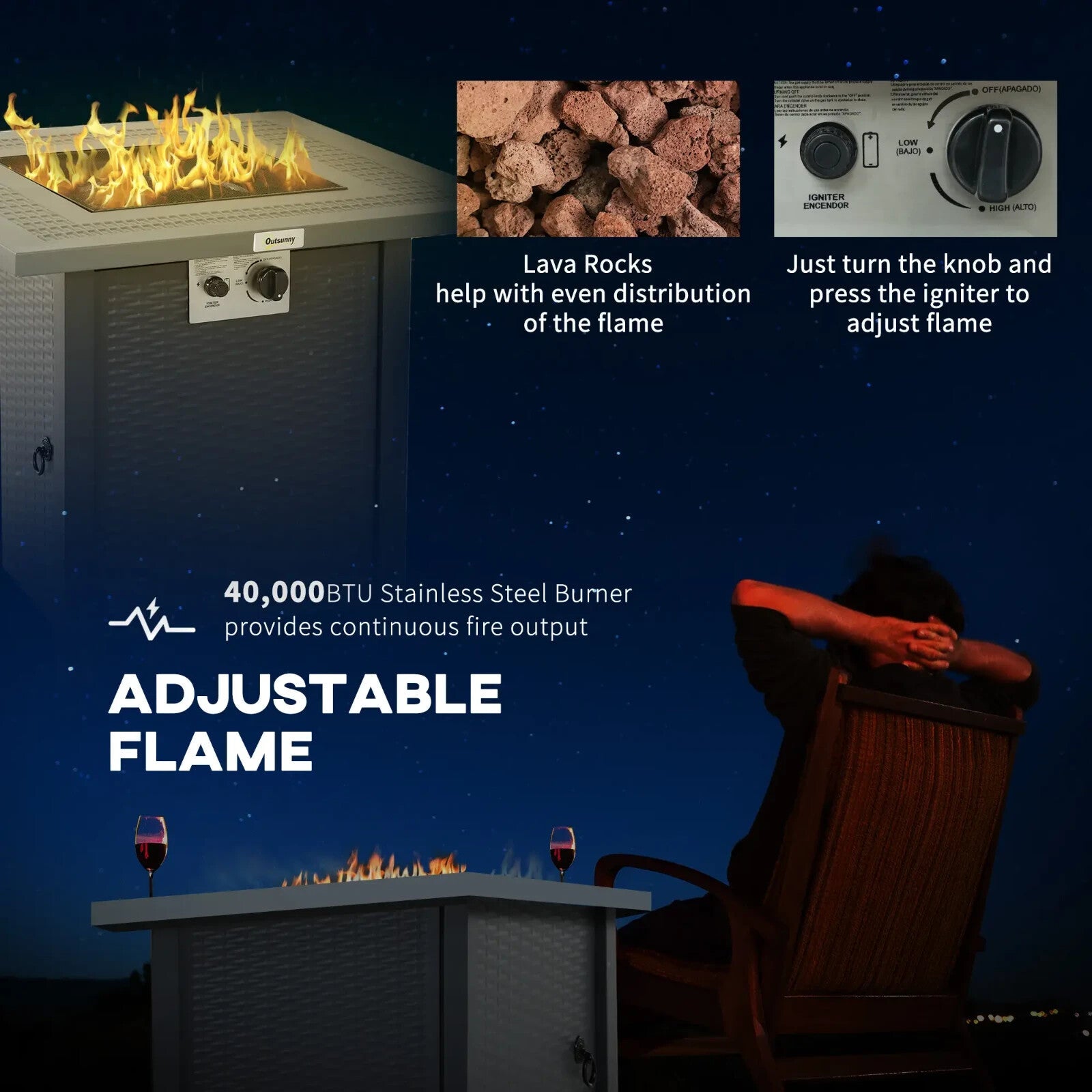 Square Propane Gas Fire Pit Table 40000 BTU Rattan Smokeless Patio Heater w/ Lid - Home and Garden Furniture Shop - rustic - furniture