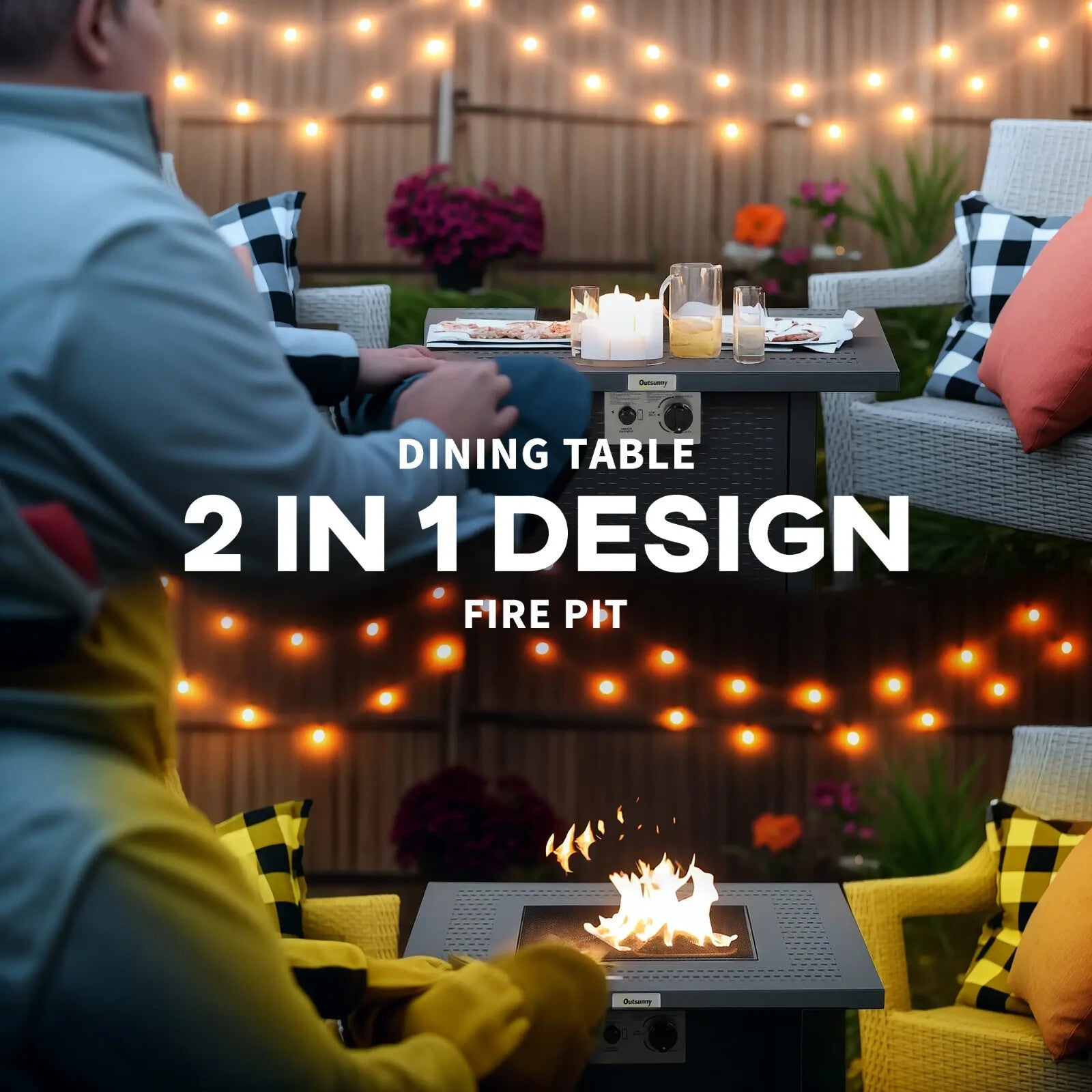 Square Propane Gas Fire Pit Table 40000 BTU Rattan Smokeless Patio Heater w/ Lid - Home and Garden Furniture Shop - rustic - furniture