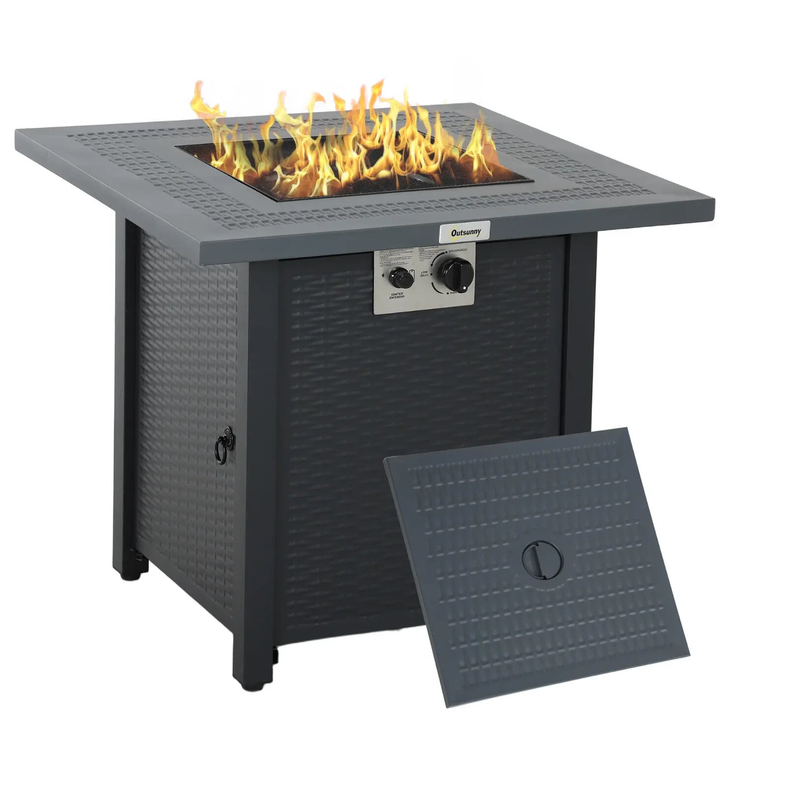 Square Propane Gas Fire Pit Table 40000 BTU Rattan Smokeless Patio Heater w/ Lid - Home and Garden Furniture Shop - rustic - furniture