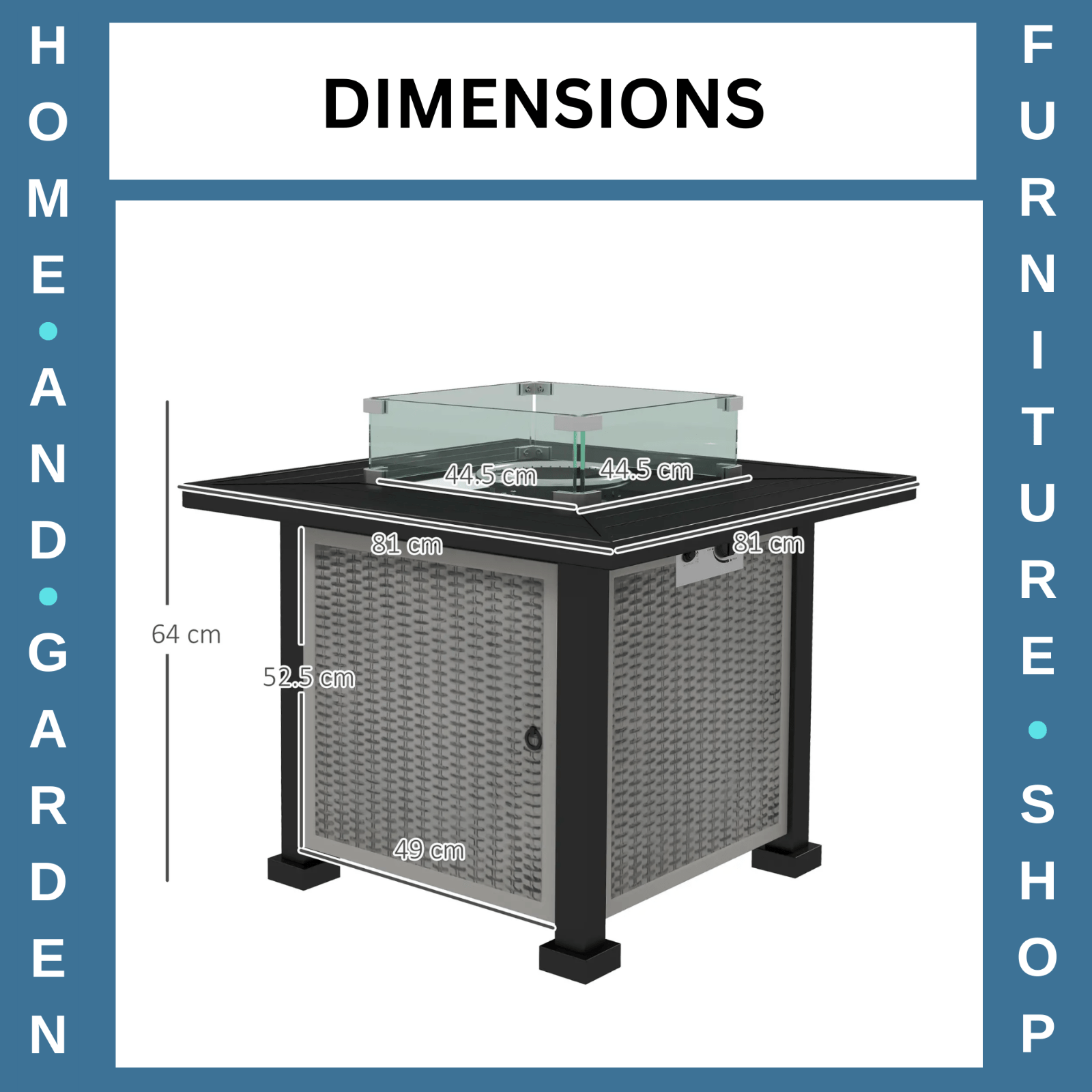 Square Rattan Gas Fire Pit Table w/ Glass Screen Lid Beads 50000 BTU 81x81x64cm - Home and Garden Furniture Shop - rustic - furniture