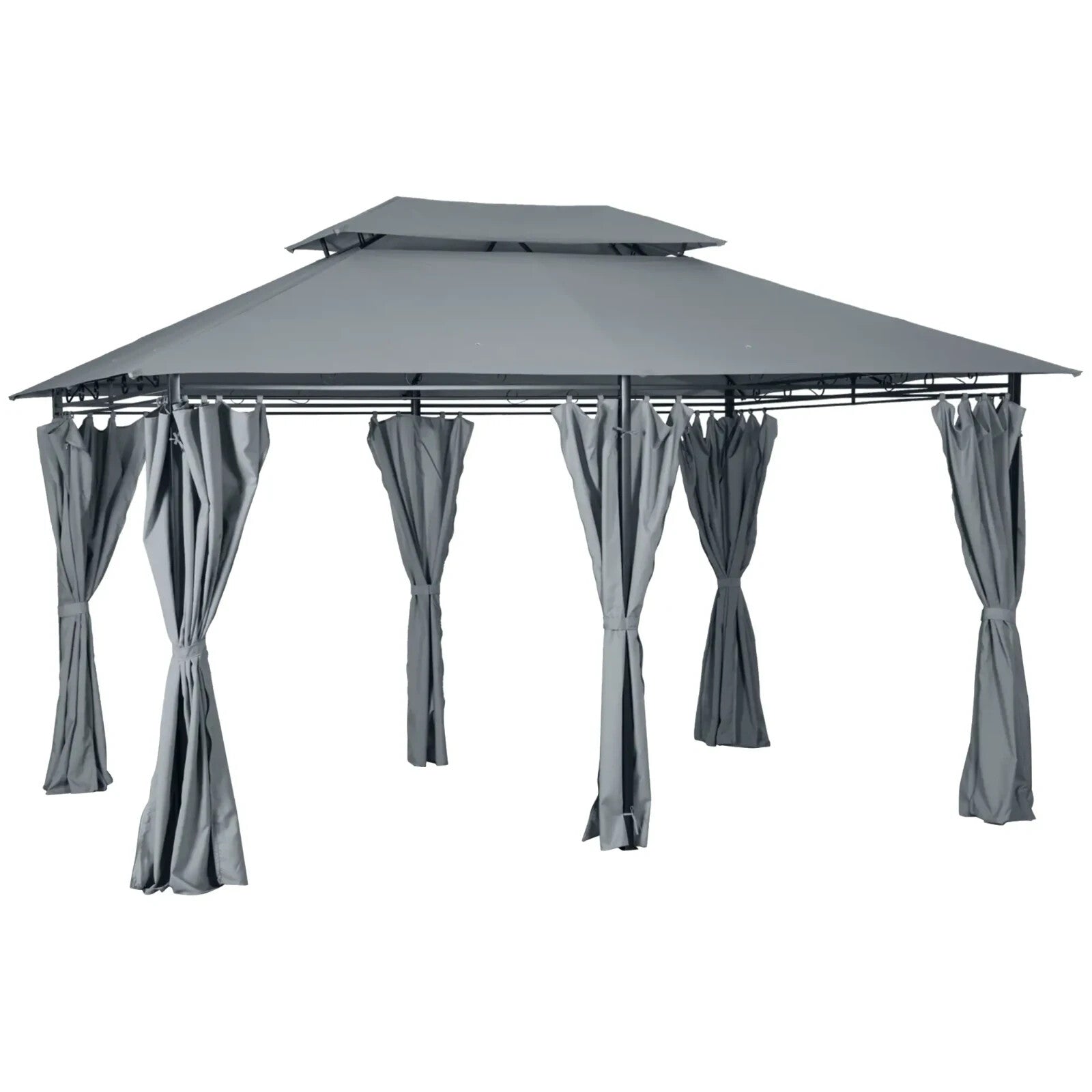 Steel Frame Gazebo Curtains 4m x 3m Outdoor 2 - Tier Garden Tent Sun Shade Cover - Home and Garden Furniture Shop - rustic - furniture
