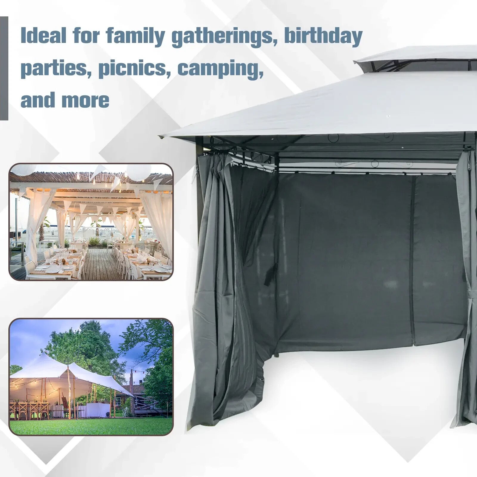 Steel Frame Gazebo Curtains 4m x 3m Outdoor 2 - Tier Garden Tent Sun Shade Cover - Home and Garden Furniture Shop - rustic - furniture
