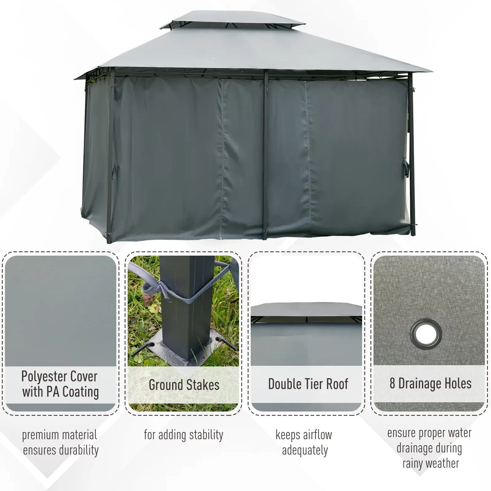 Steel Frame Gazebo Curtains 4m x 3m Outdoor 2 - Tier Garden Tent Sun Shade Cover - Home and Garden Furniture Shop - rustic - furniture