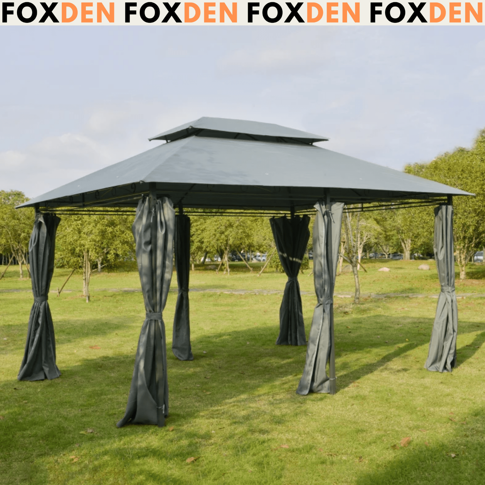 Steel Frame Gazebo Curtains 4m x 3m Outdoor 2 - Tier Garden Tent Sun Shade Cover - Home and Garden Furniture Shop - #rustic - furniture#