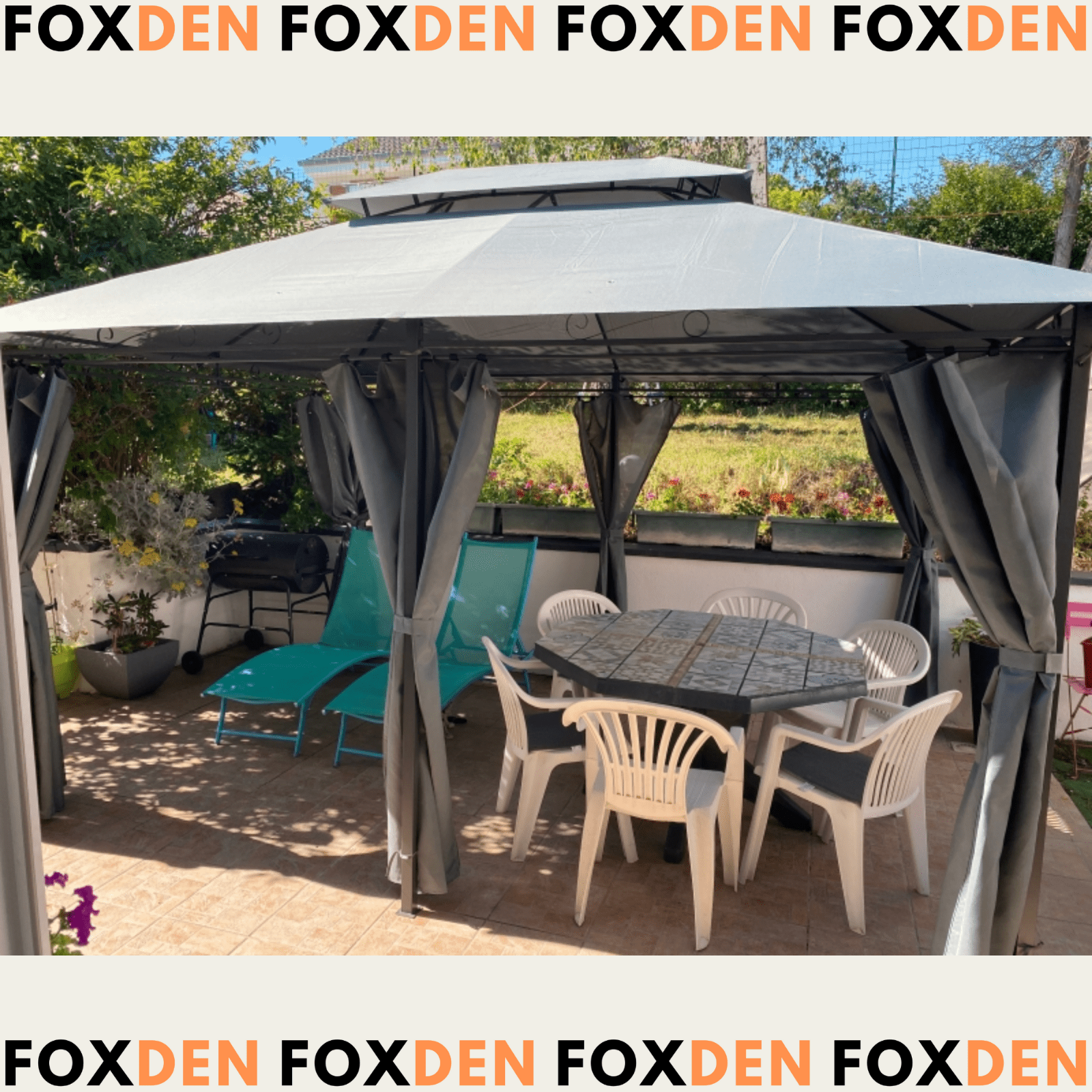 Steel Frame Gazebo Curtains 4m x 3m Outdoor 2 - Tier Garden Tent Sun Shade Cover - Home and Garden Furniture Shop - #rustic - furniture#