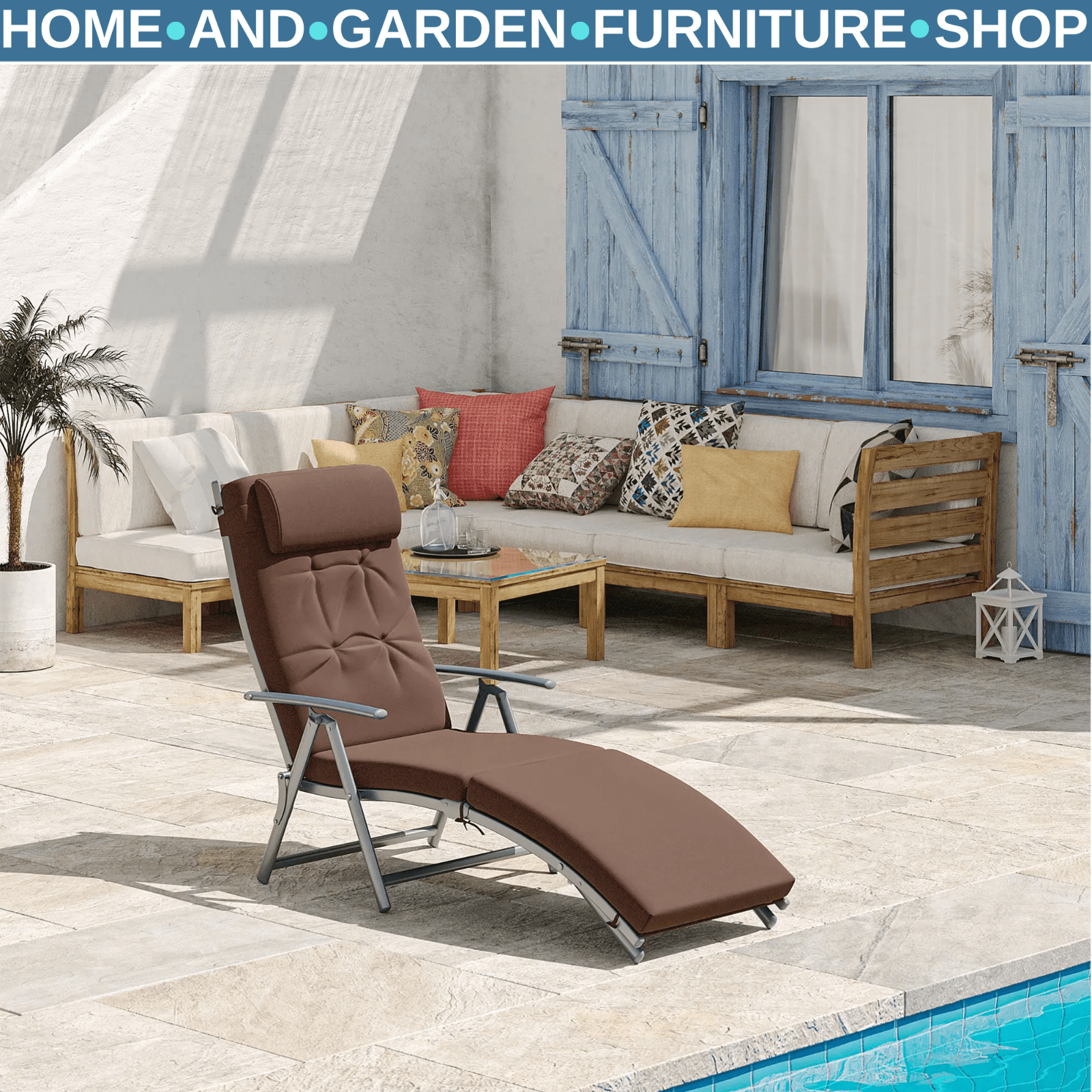 Steel Frame Outdoor Garden Padded Sun Lounger with Pillow Adjustable Patio Chair - Home and Garden Furniture Shop - #rustic - furniture#