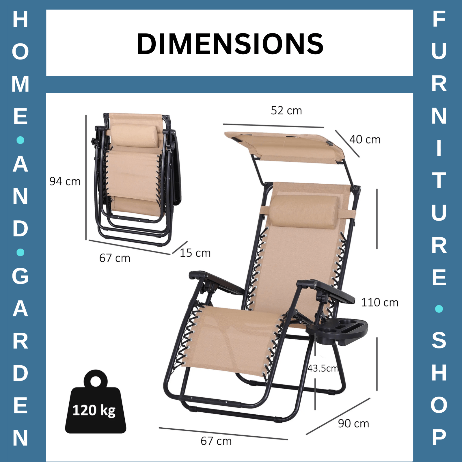 Steel Frame Zero Gravity Outdoor Garden Deck Chair Recliner with Sun Canopy - Home and Garden Furniture Shop - rustic - furniture