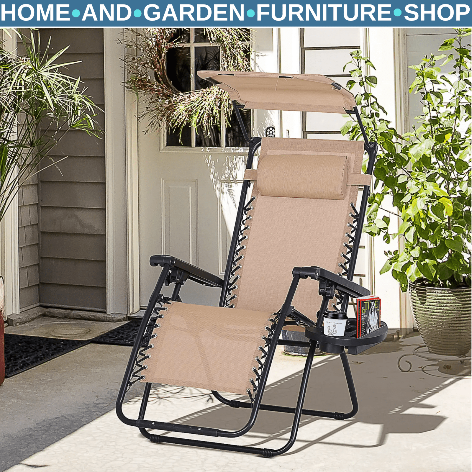 Steel Frame Zero Gravity Outdoor Garden Deck Chair Recliner with Sun Canopy - Home and Garden Furniture Shop - rustic - furniture