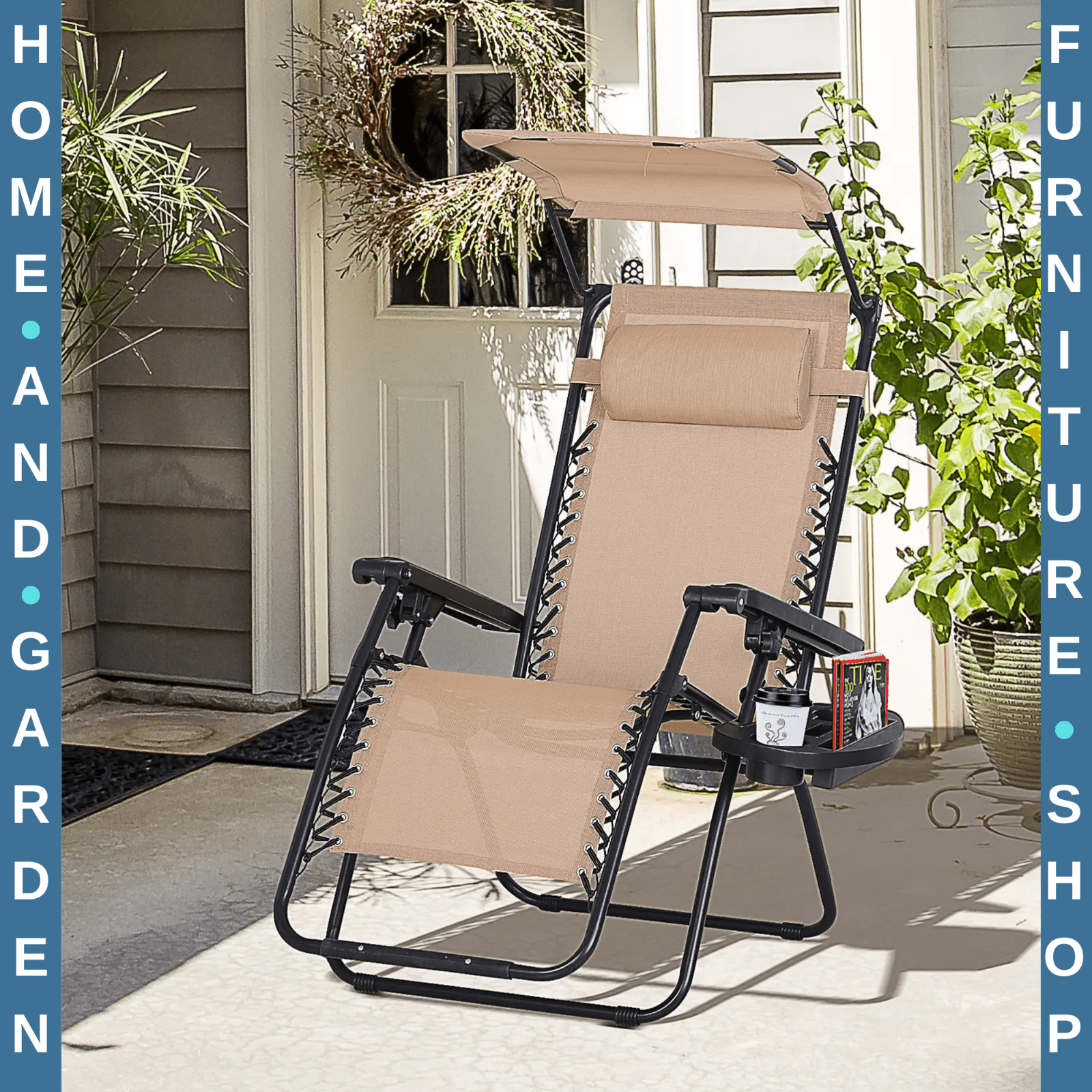 Steel Frame Zero Gravity Outdoor Garden Deck Chair Recliner with Sun Canopy - Home and Garden Furniture Shop - rustic - furniture