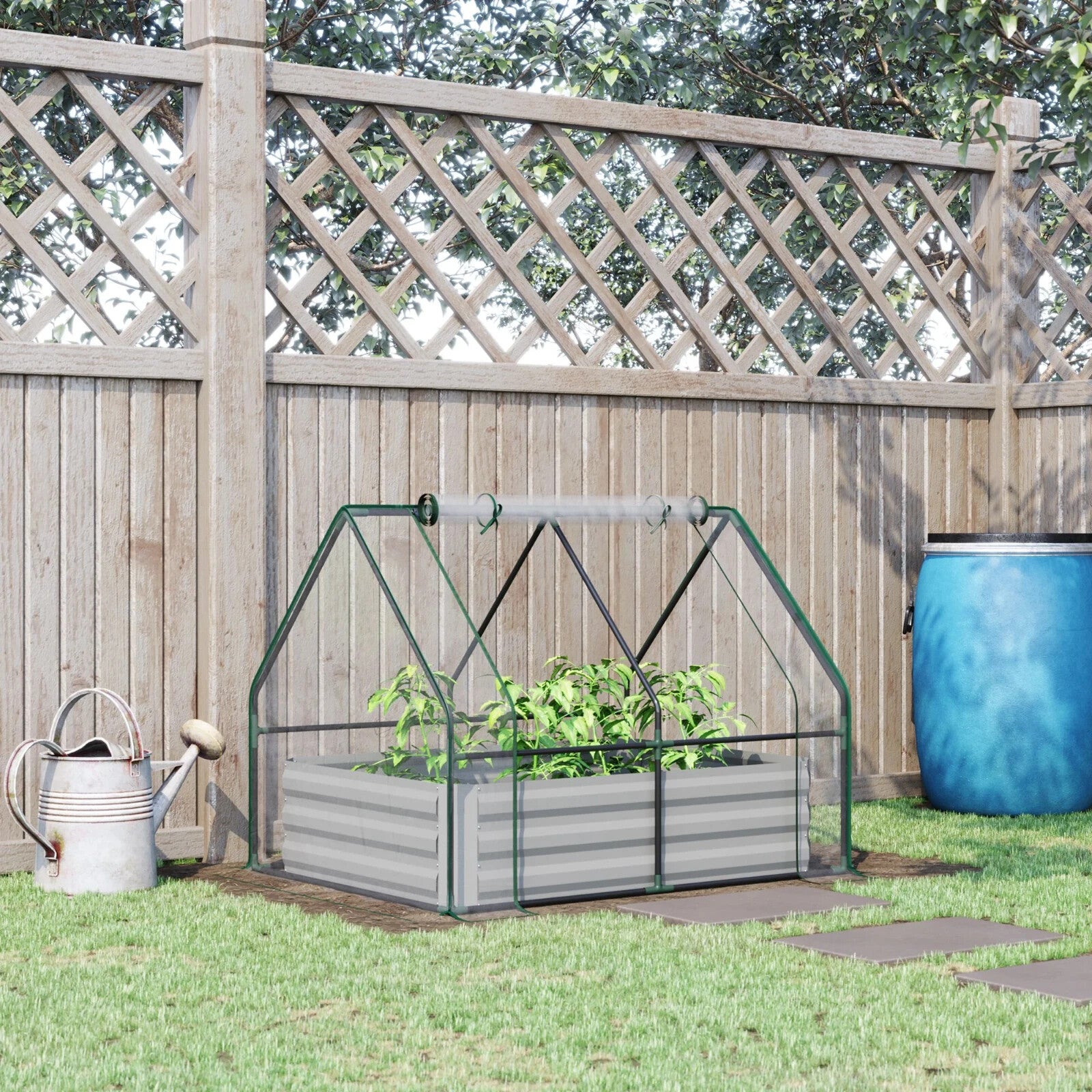 Steel Raised Garden Planter Box Kit w/ Greenhouse Cover for Use Outdoor Growing - Home and Garden Furniture Shop - rustic - furniture