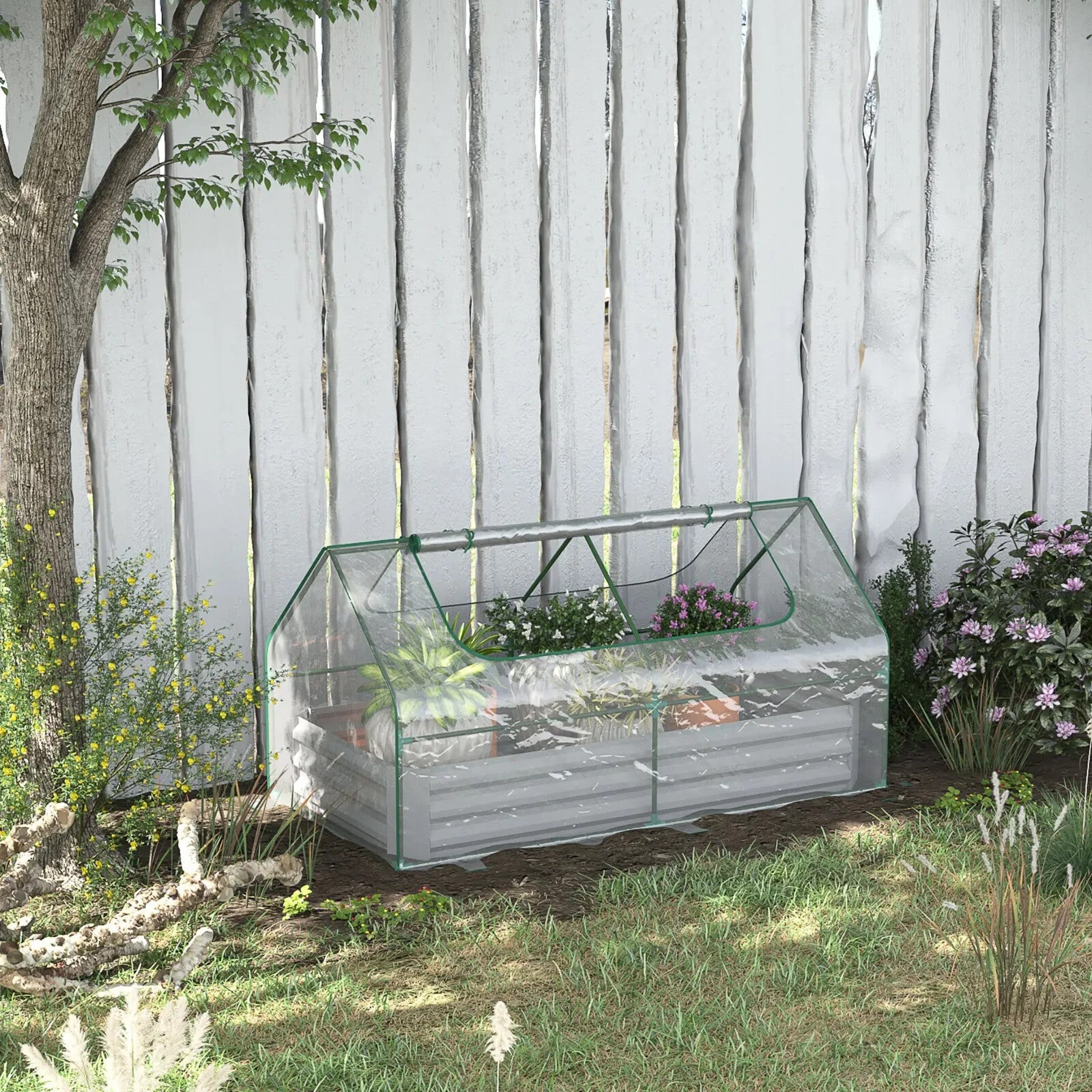 Steel Raised Garden Planter Box Kit w/ Greenhouse Cover Outdoor Dual Use Growing - Home and Garden Furniture Shop - rustic - furniture