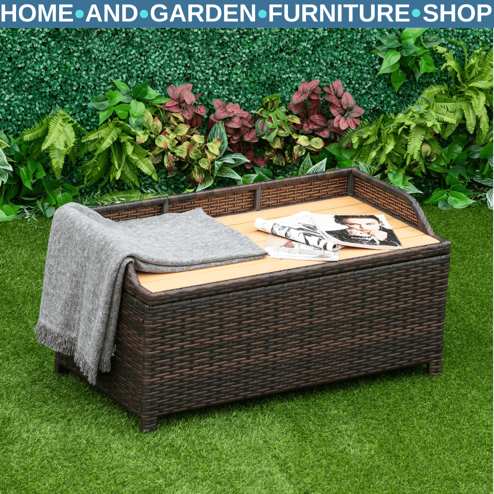 Storage Box PE Rattan Powder Coated w/ Seat Bench Rectangular Shape Mixed Brown - Home and Garden Furniture Shop - rustic - furniture