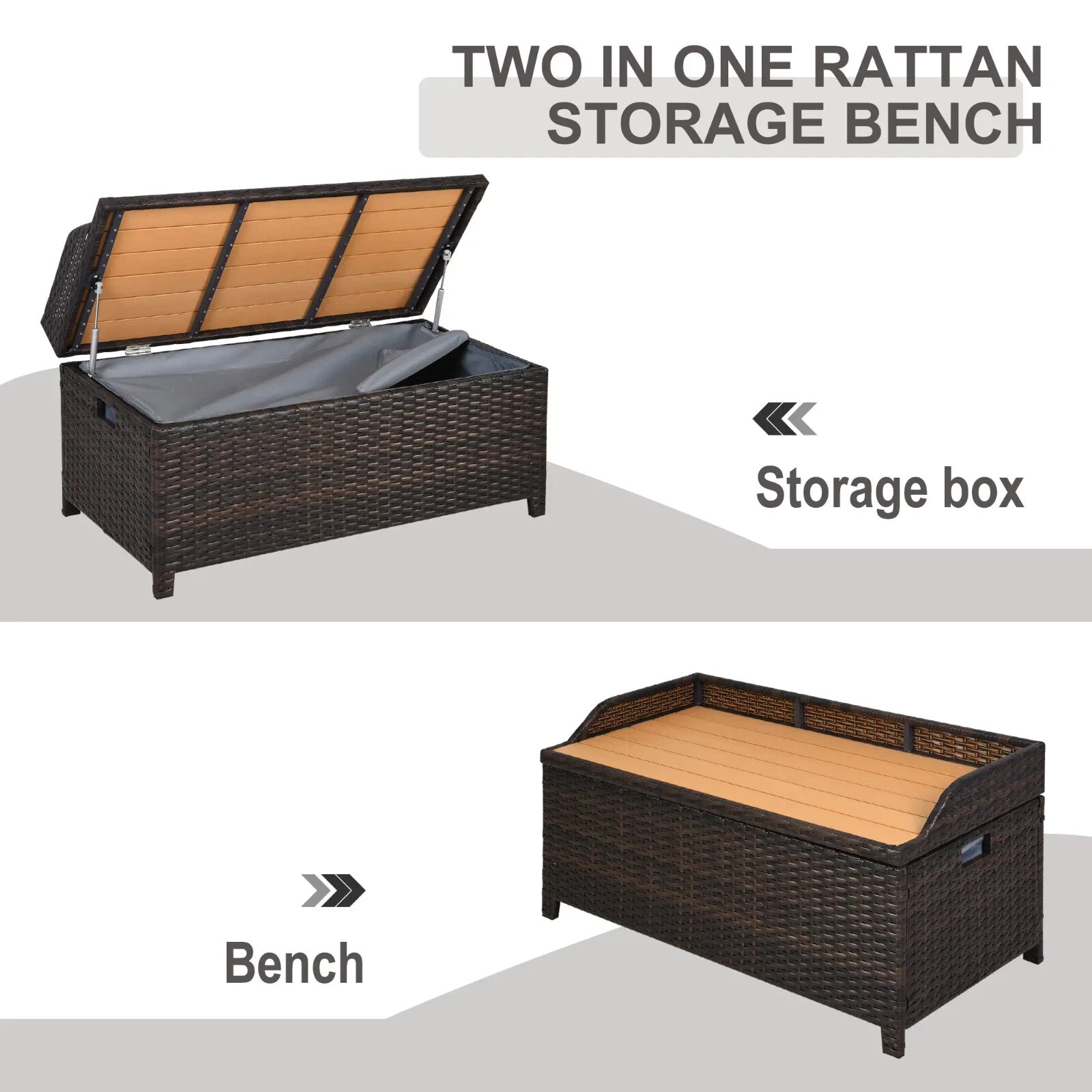 Storage Box PE Rattan Powder Coated w/ Seat Bench Rectangular Shape Mixed Brown - Home and Garden Furniture Shop - rustic - furniture