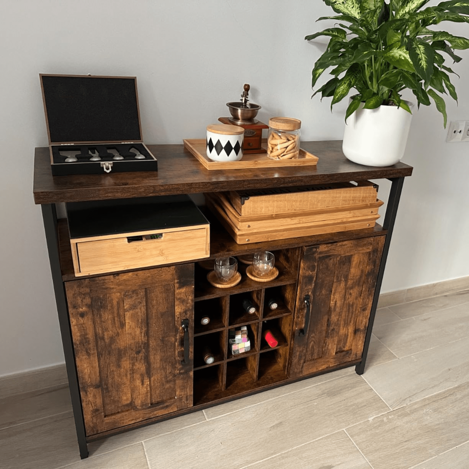 Storage Cabinet Sideboard and Buffet Table with Wine Holder Cupboard Drinks Unit - Home and Garden Furniture Shop - rustic - furniture