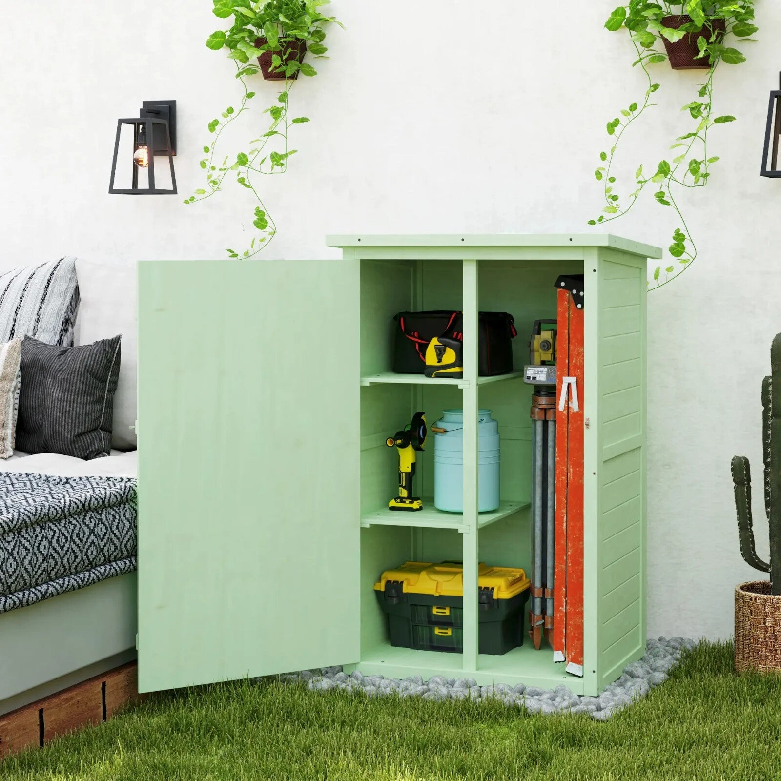 Storage Shed Waterproof with Bolt Latch Lockable Hinged Doors & Shelves Green - Home and Garden Furniture Shop - rustic - furniture