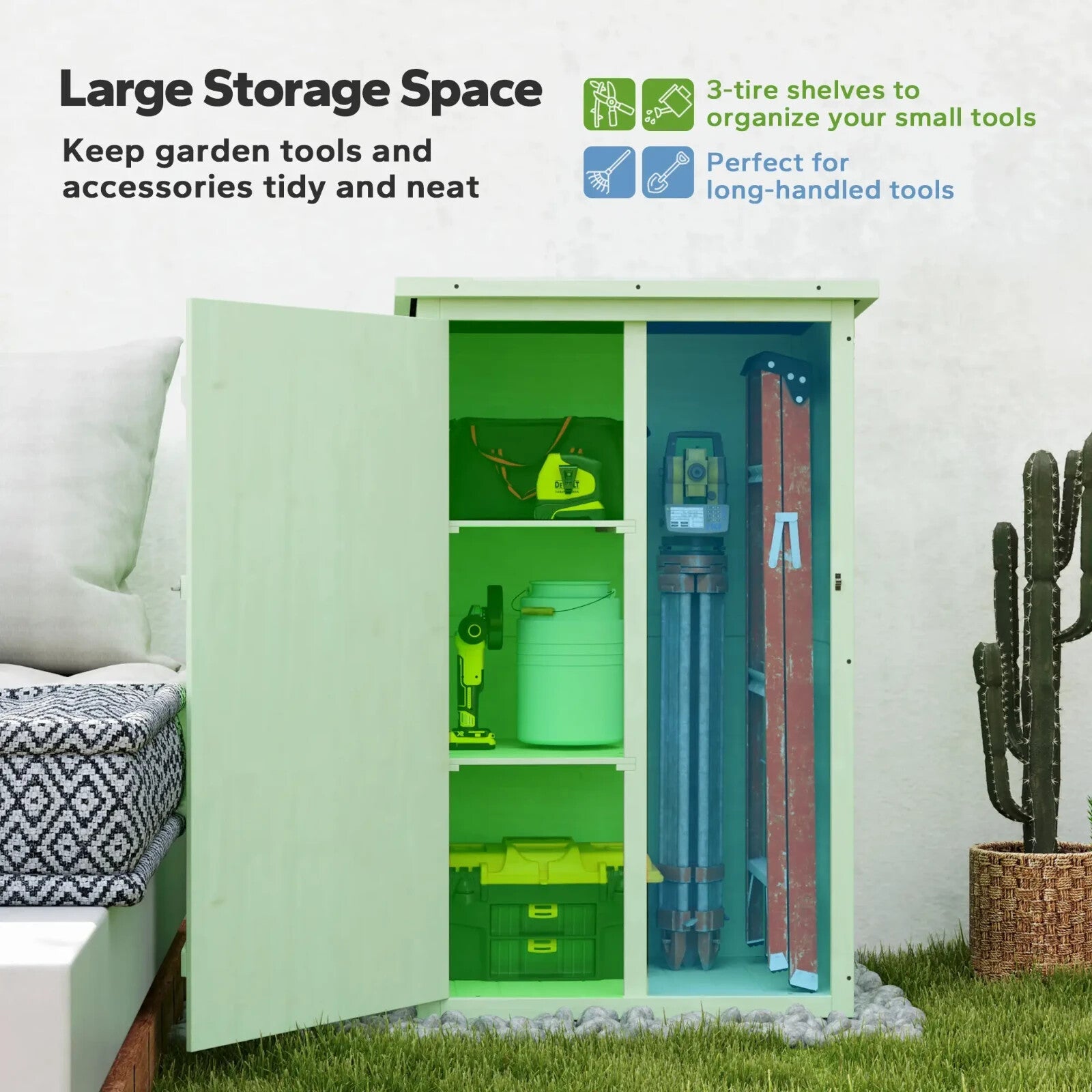 Storage Shed Waterproof with Bolt Latch Lockable Hinged Doors & Shelves Green - Home and Garden Furniture Shop - rustic - furniture