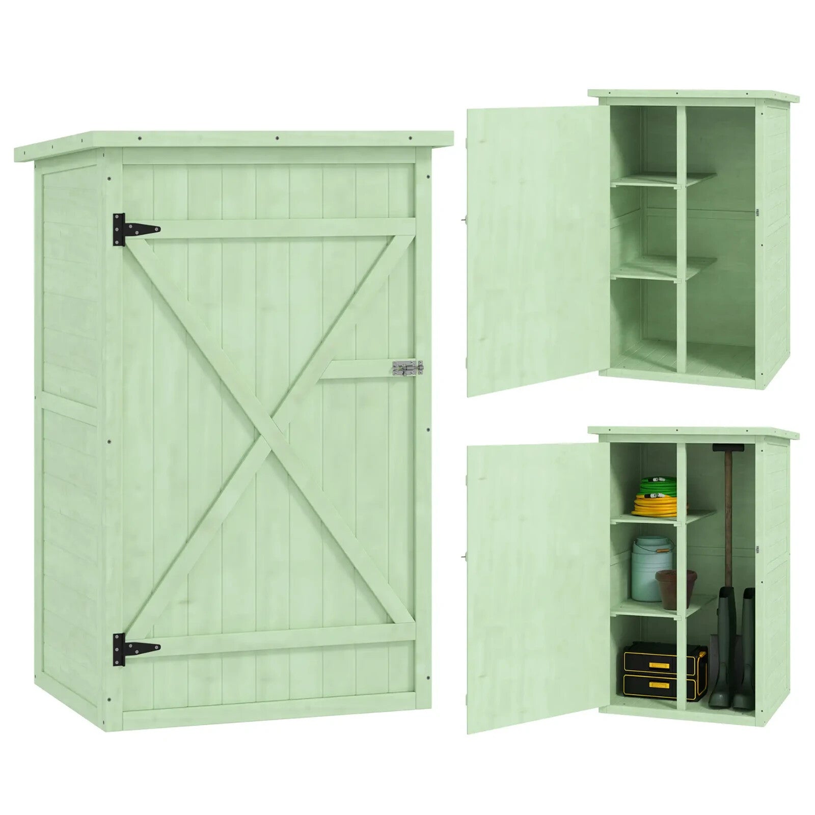 Storage Shed Waterproof with Bolt Latch Lockable Hinged Doors & Shelves Green - Home and Garden Furniture Shop - rustic - furniture