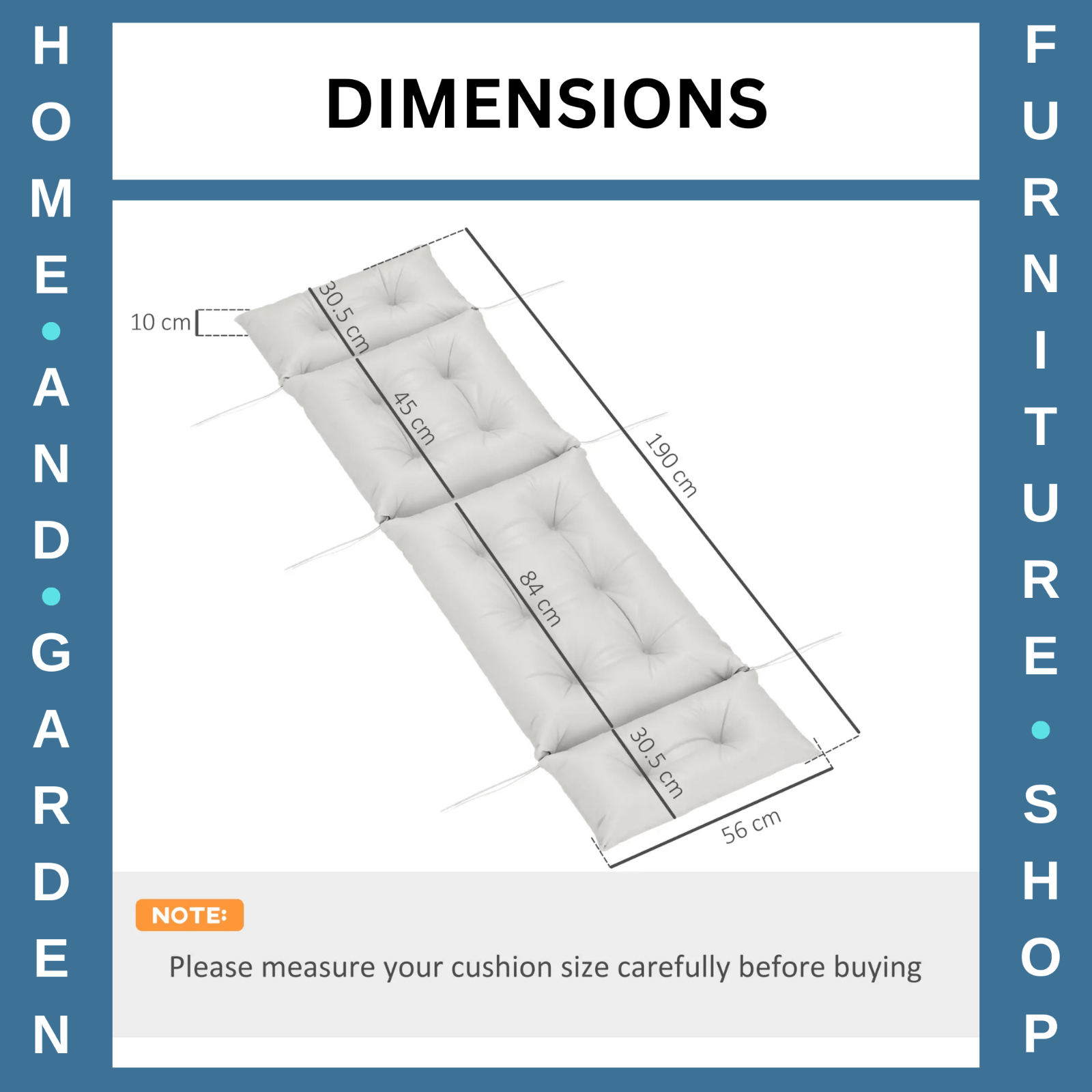 Sun Lounger Cushion Only 190x56x10cm Garden Chair Pad UPF20 Thick Sunbed Cushion - Home and Garden Furniture Shop - rustic - furniture