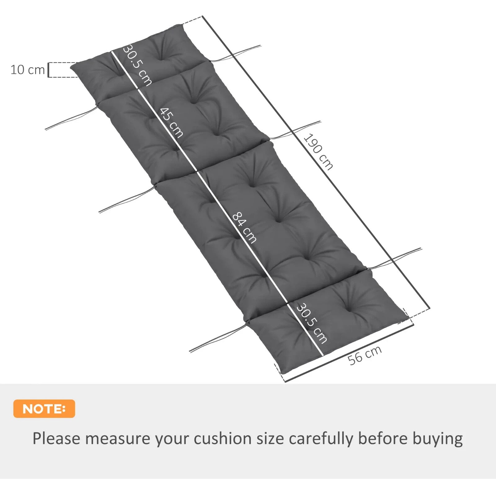 Sun Lounger Cushion Only 190x56x10cm Garden Lounge Chair Pad UPF20 Thick Sunbed - Home and Garden Furniture Shop - rustic - furniture