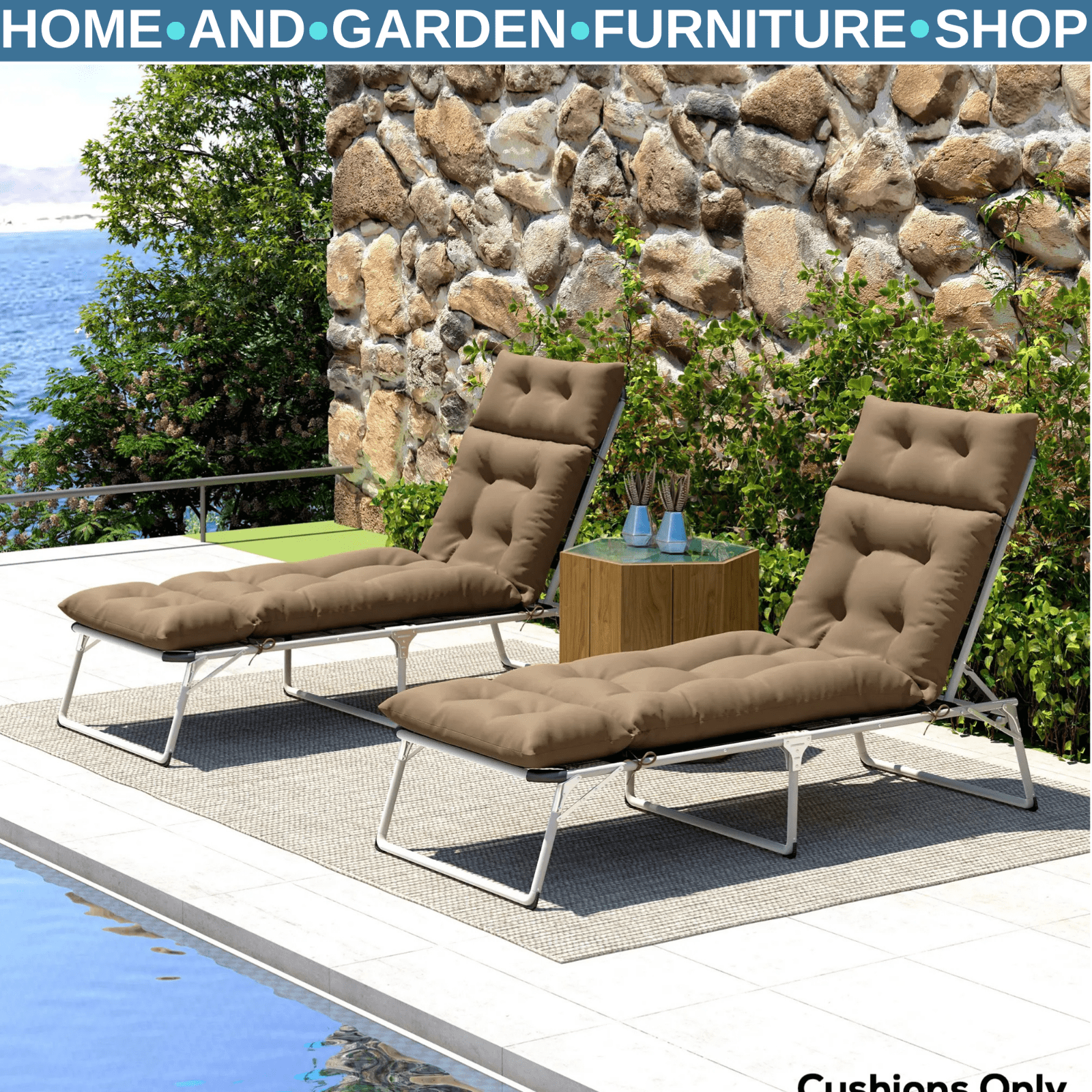 Sun Lounger Cushions Only 190x56x10cm Set of 2 Garden Chair Pads UPF20 Thick - Home and Garden Furniture Shop - rustic - furniture