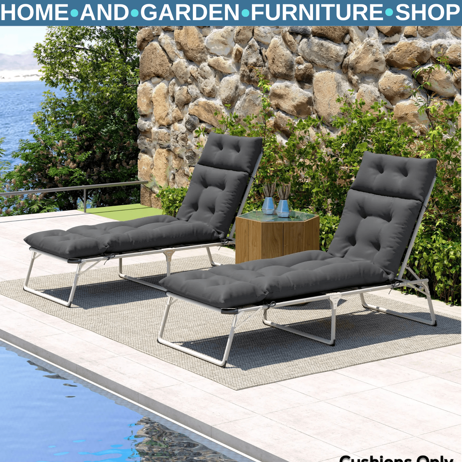 Sun Lounger Cushions Only 190x56x10cm Set of 2 Garden Lounge Chair Pads UPF20 - Home and Garden Furniture Shop - rustic - furniture